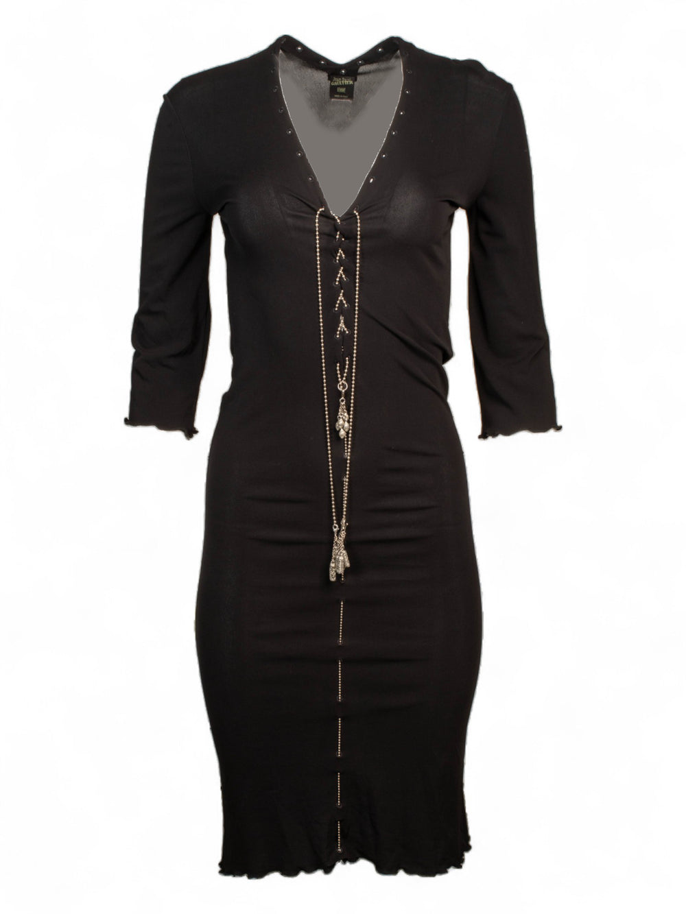 RARE BLACK VISCOSE CHAIN EMBELLISHED RUCHED DRESS