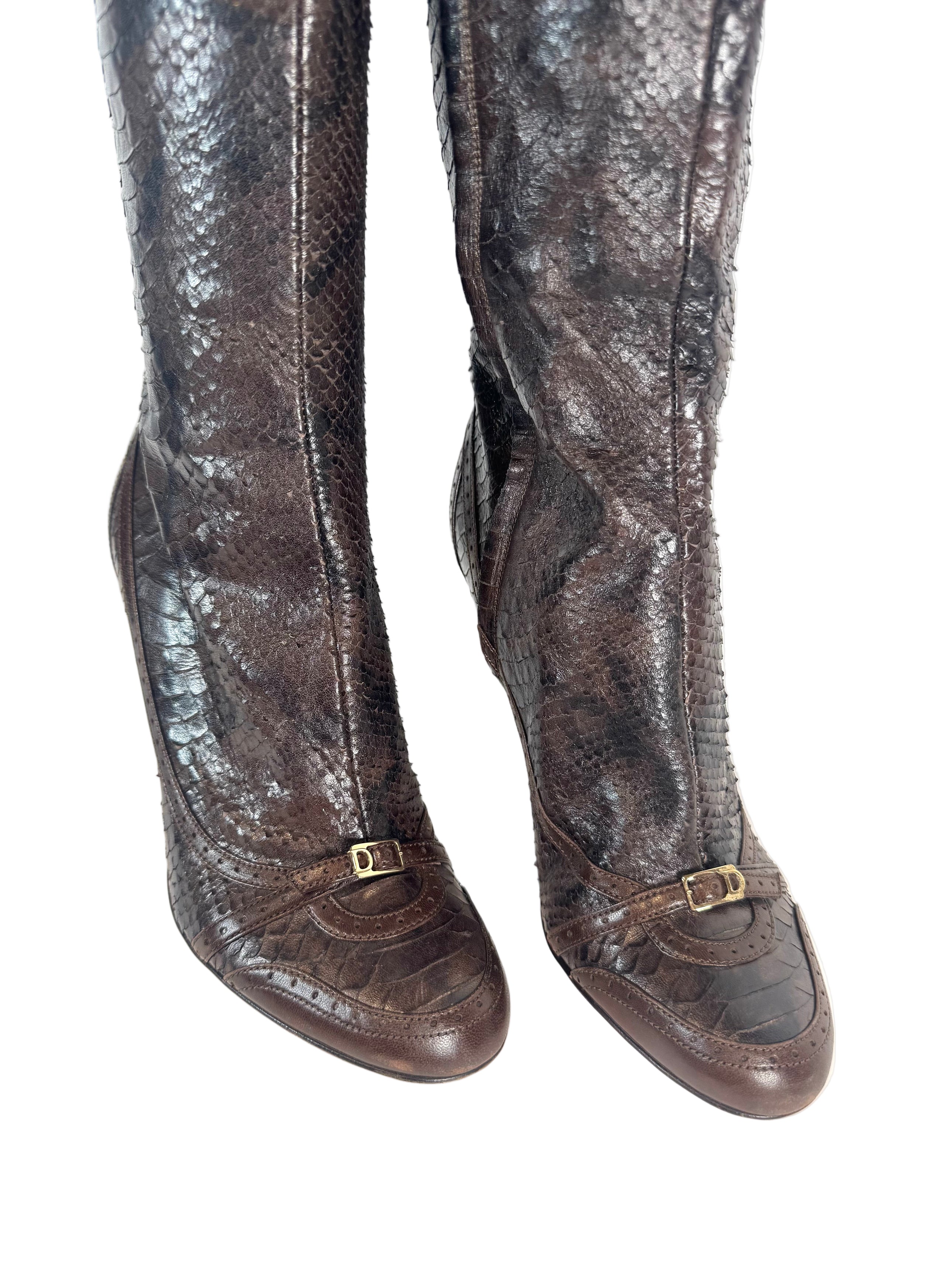 PYTHON BROWN KNEE HIGH BOOTS