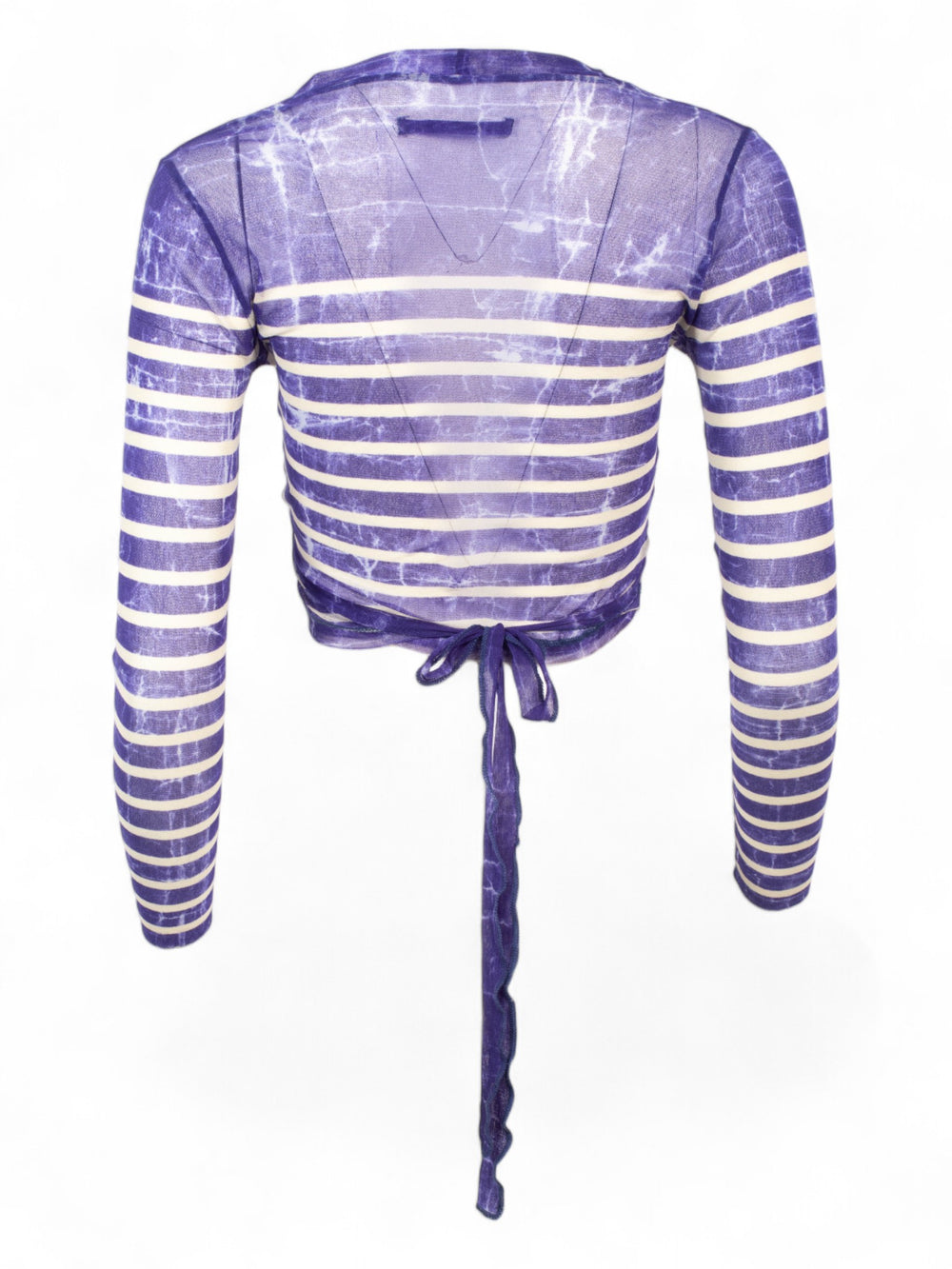 BLUE AND WHITE STRIPED MESH CARDIGAN