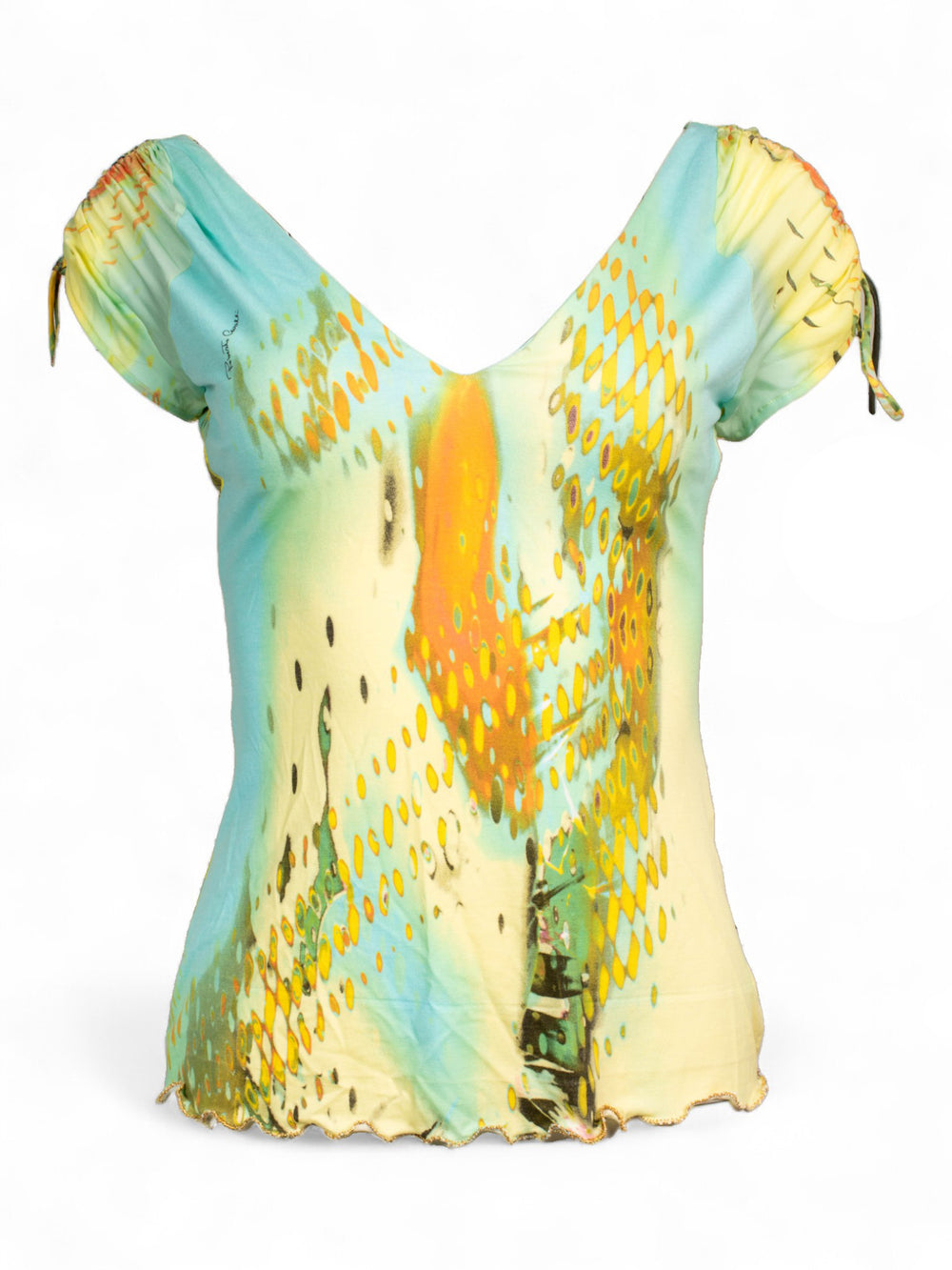 SS02 PARROT PRINTED SILK & COTTON TOP W CHARMS