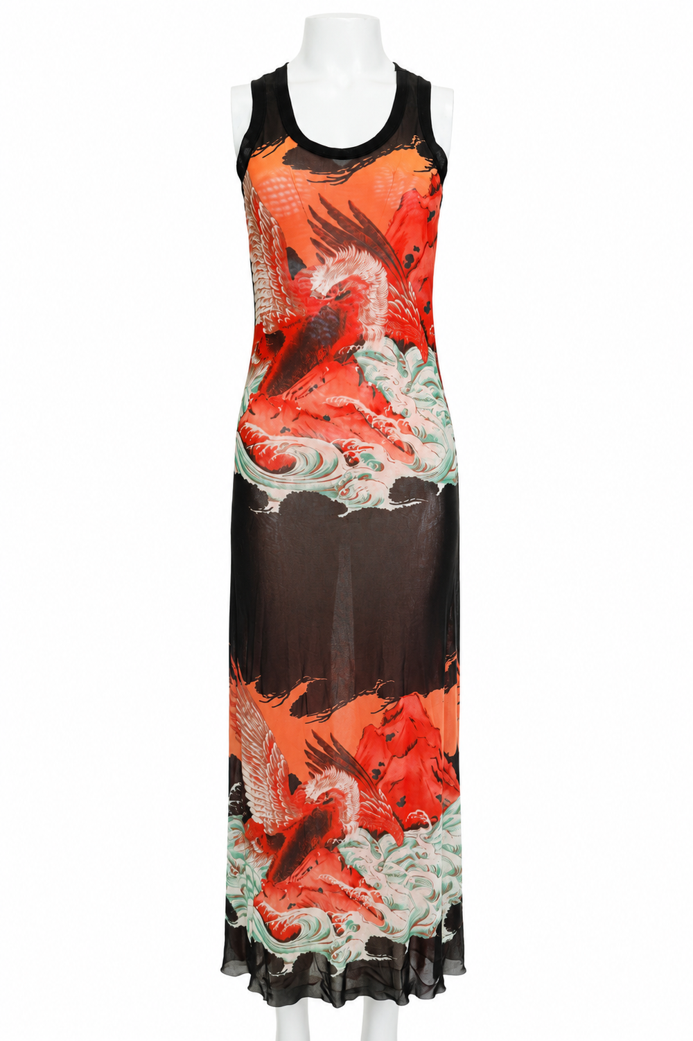 90S EAGLE PRINT MESH MAXI DRESS