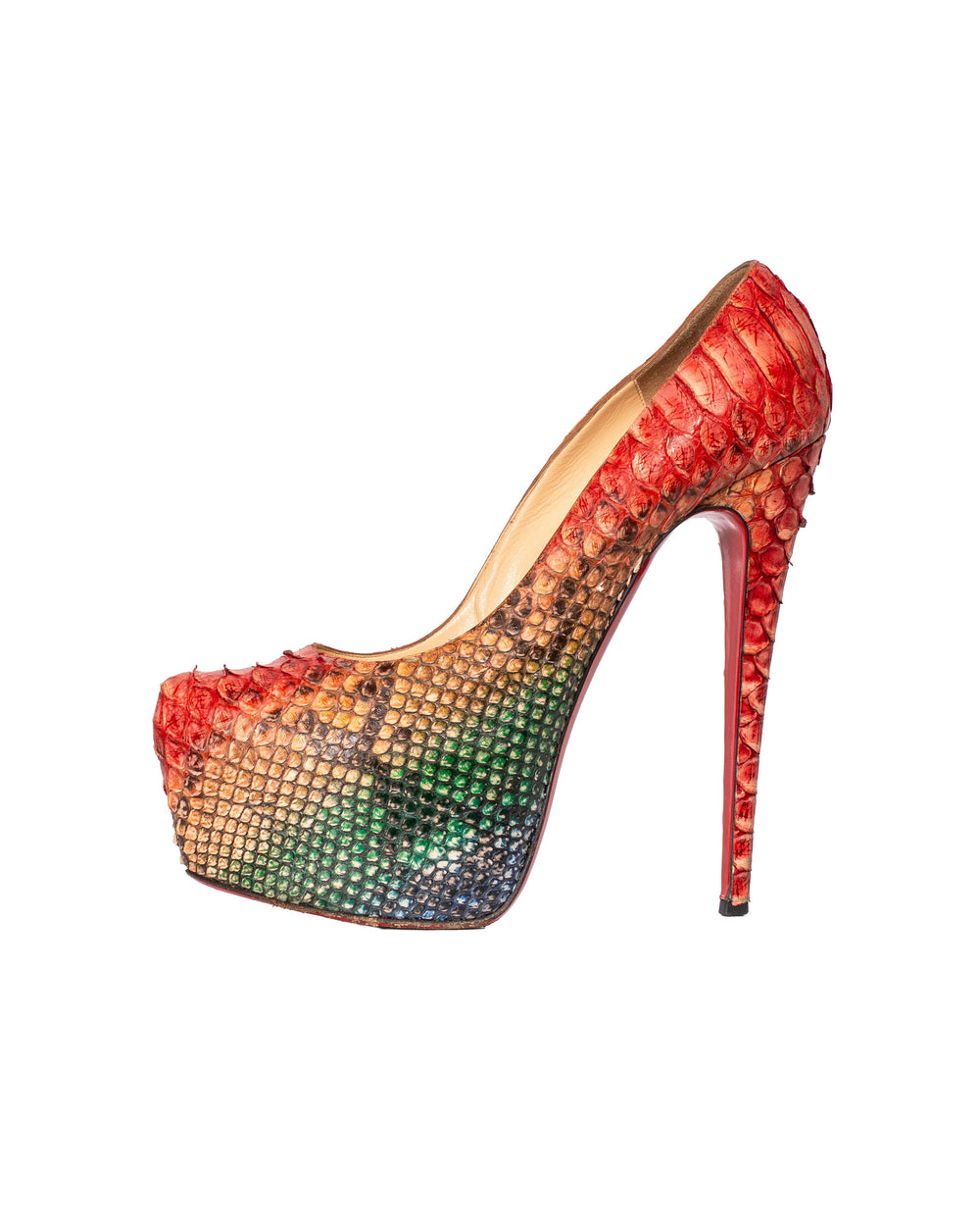 RED/GREEN WATERSNAKE DAFFODIL PLATFORM HEELS