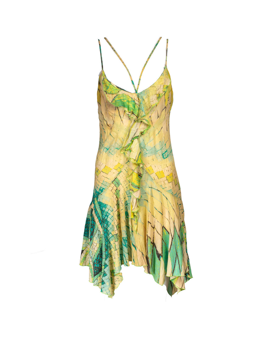 SS04 GREEN MOSAIC PRINT SILK MINI DRESS