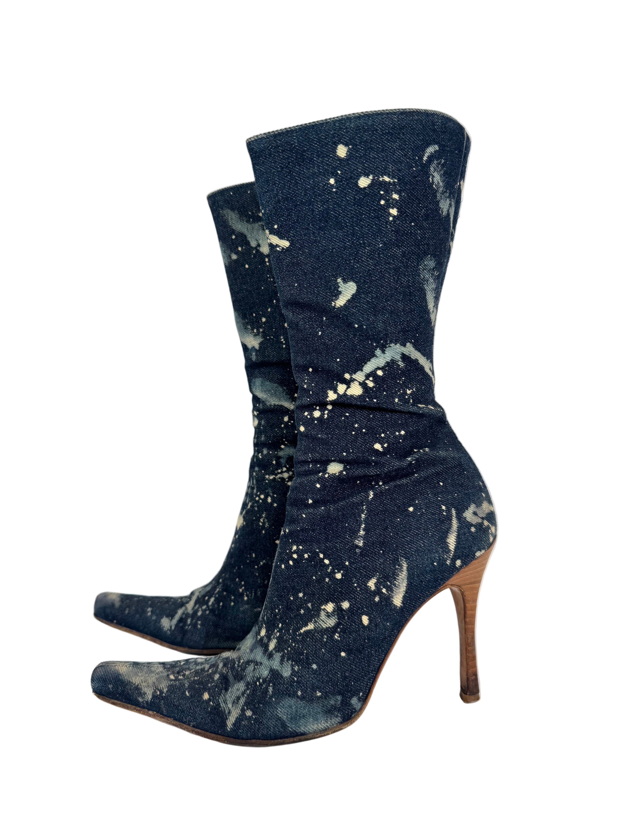 NELO NEMBRO DENIM BLEACH SPOTTED BOOTIES @CSTEEN