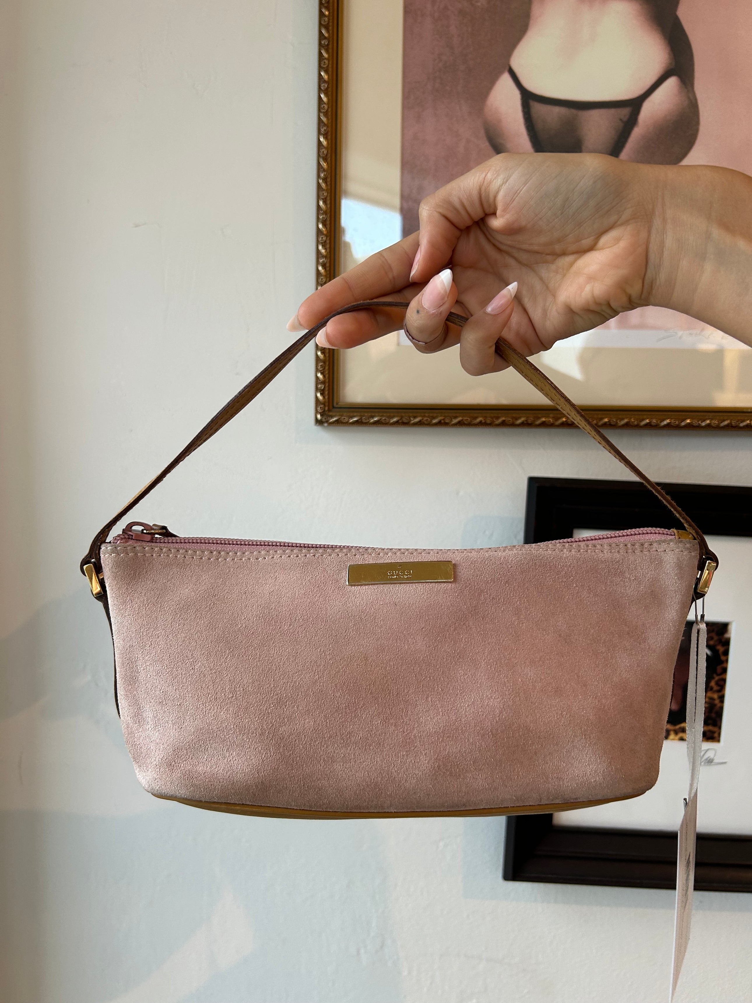 BABY PINK SUEDE POCHETTE PURSE (AS IS)