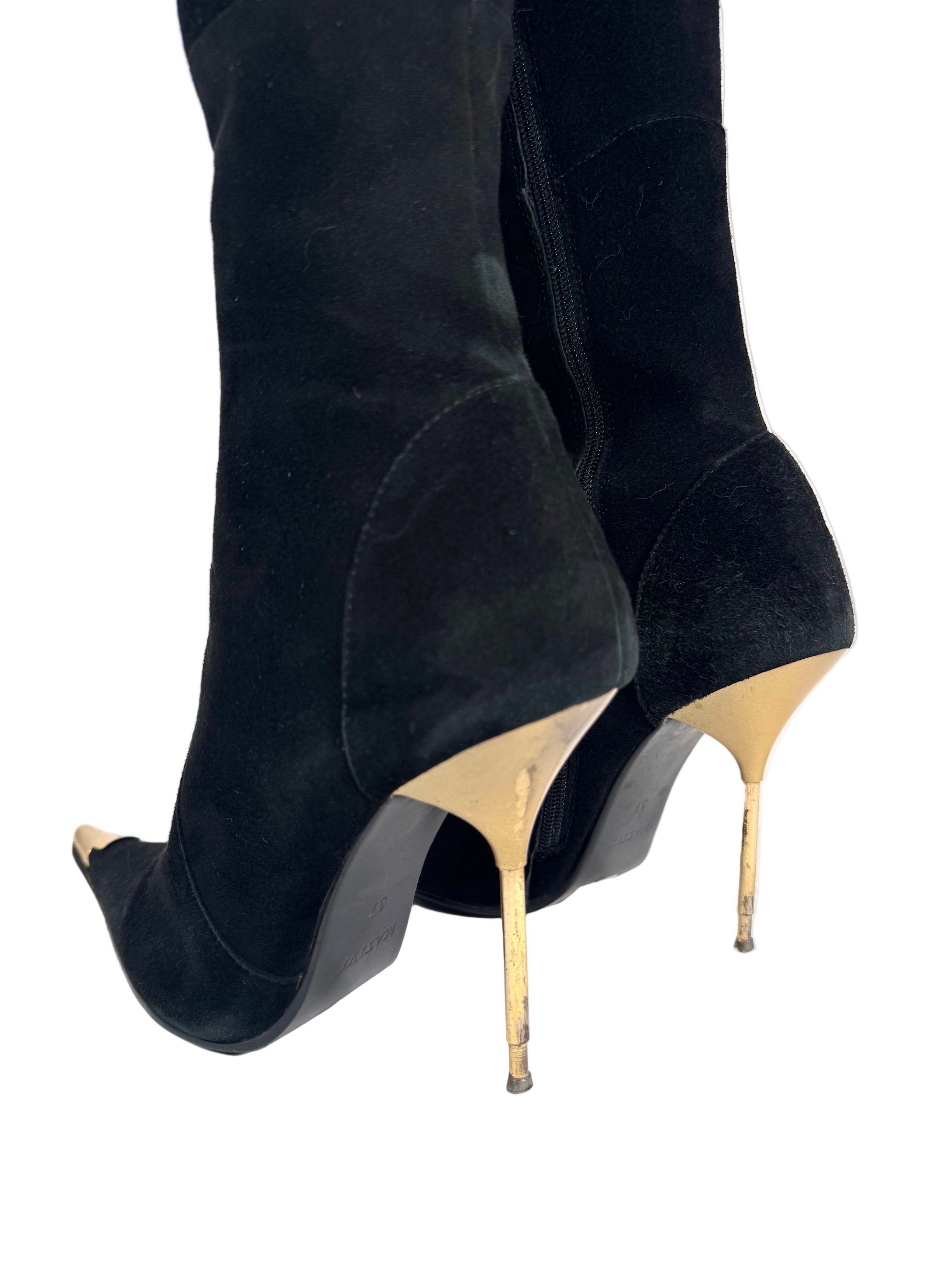 BLACK ULTRASUEDE RHINESTONE CROCODILE BOOTS