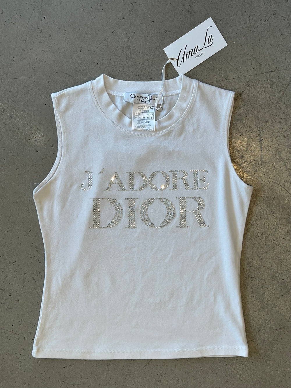 WHITE SWAROVSKI CRYSTAL “J’ADORE DIOR” TANK @AFENI