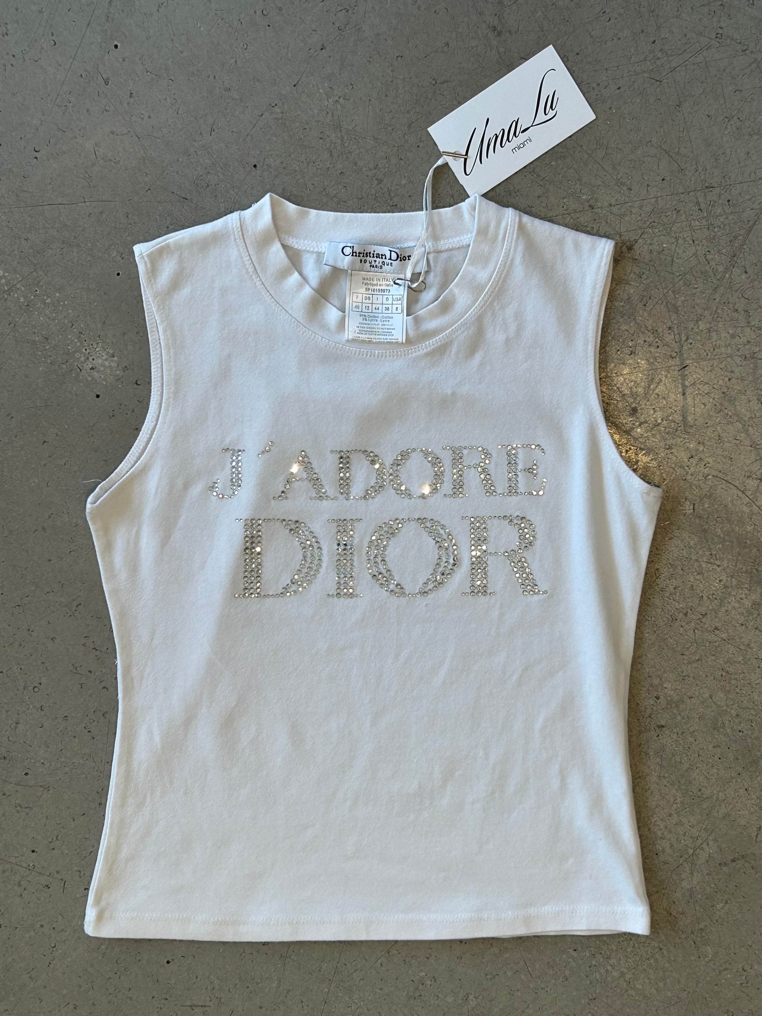 WHITE SWAROVSKI CRYSTAL “J’ADORE DIOR” TANK @AFENI