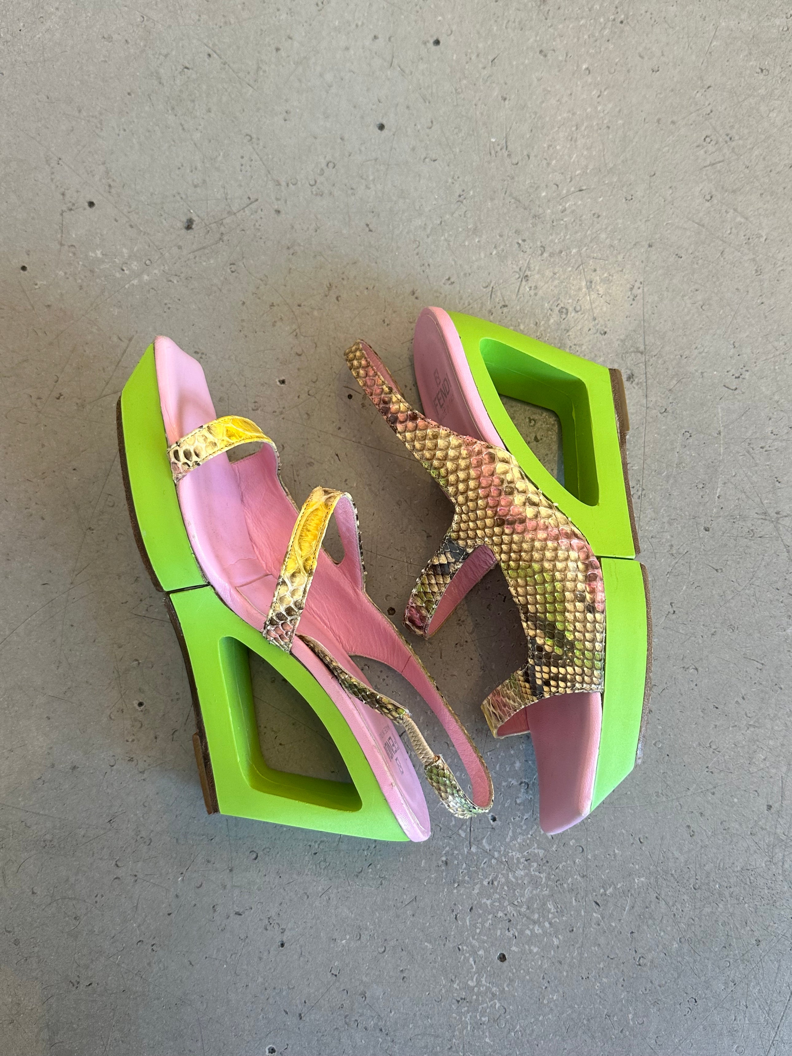 SS1999 SNAKESKIN GREEN CUTOUT WEDGE HEELS