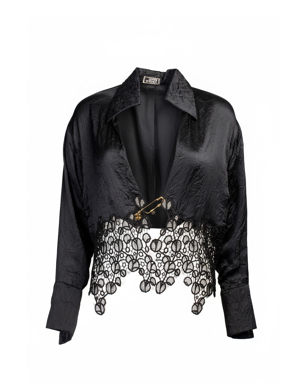 SS94 RTW RUNWAY BLACK SILK SAFETY PIN BLOUSE @JCCG