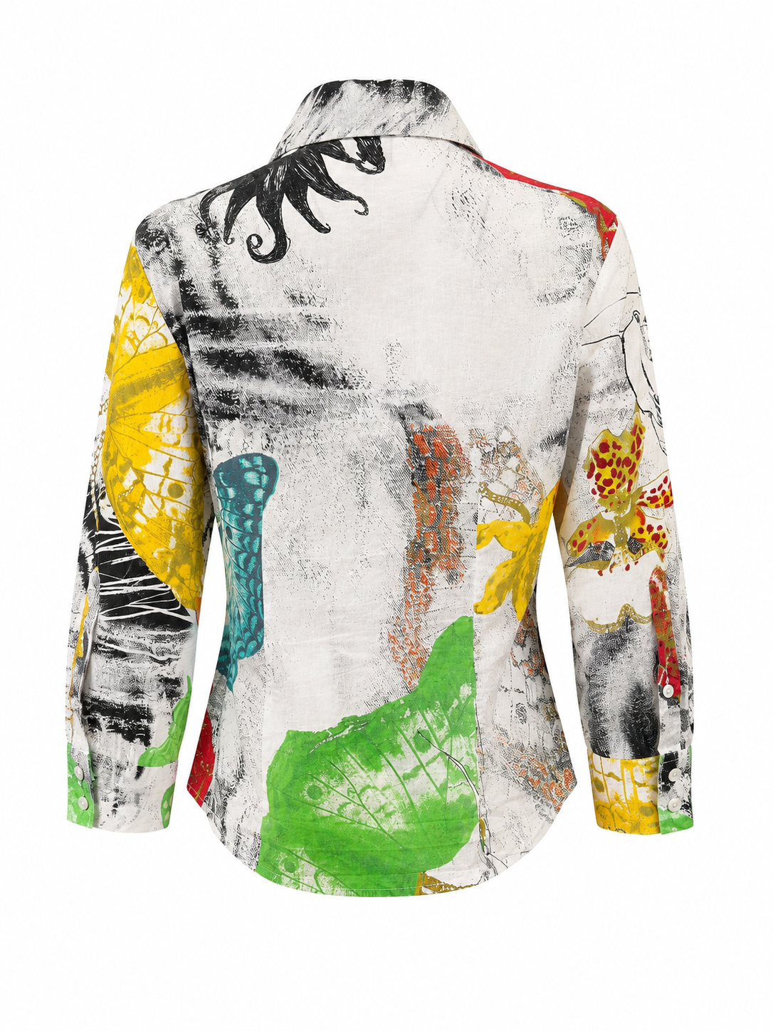 BUTTERFLY PRINTED COTTON BUTTON DOWN TOP