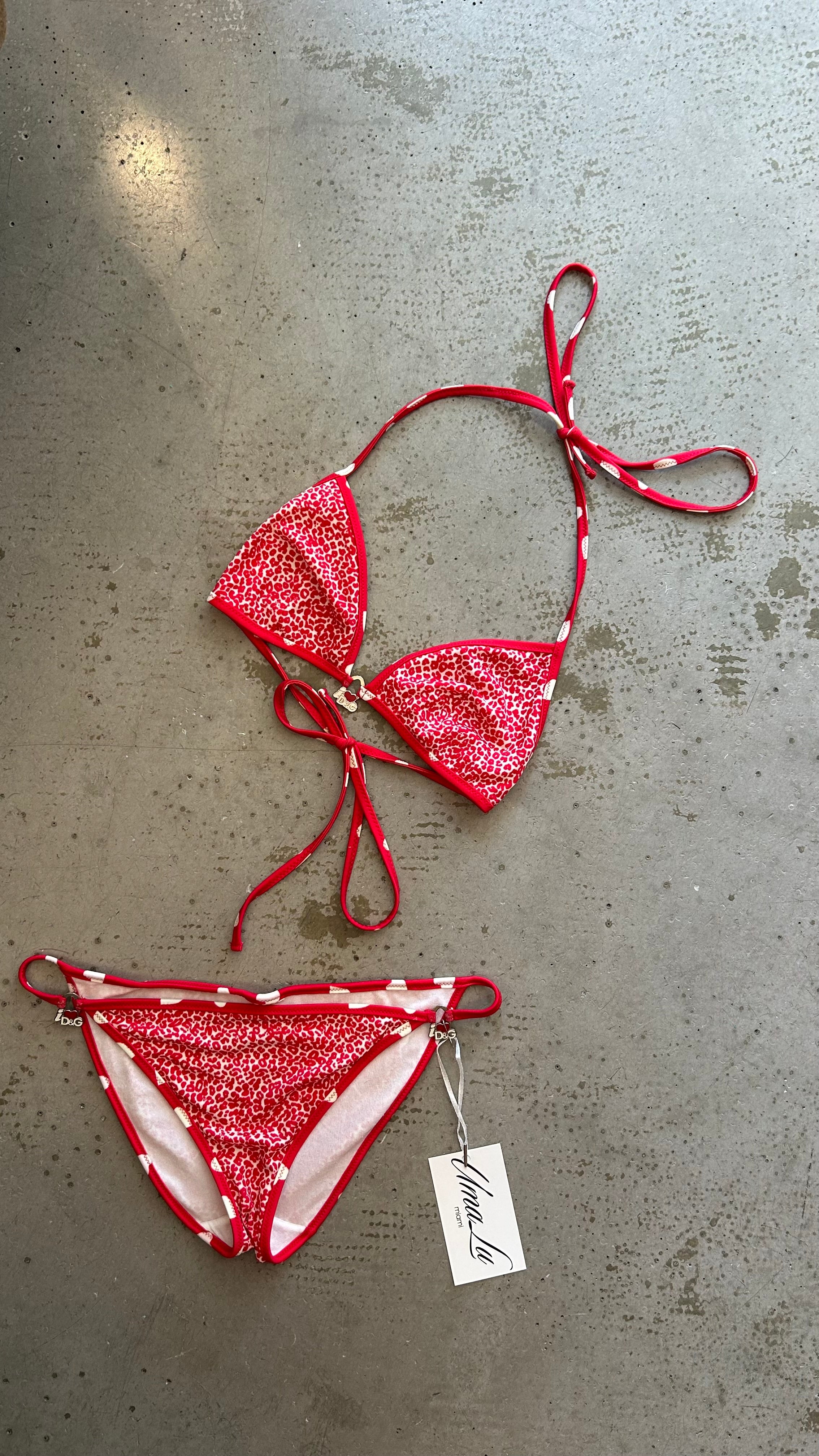 RED CHEETAH/ POLKA DOT BIKINI W "I<3D&G" DETAILING