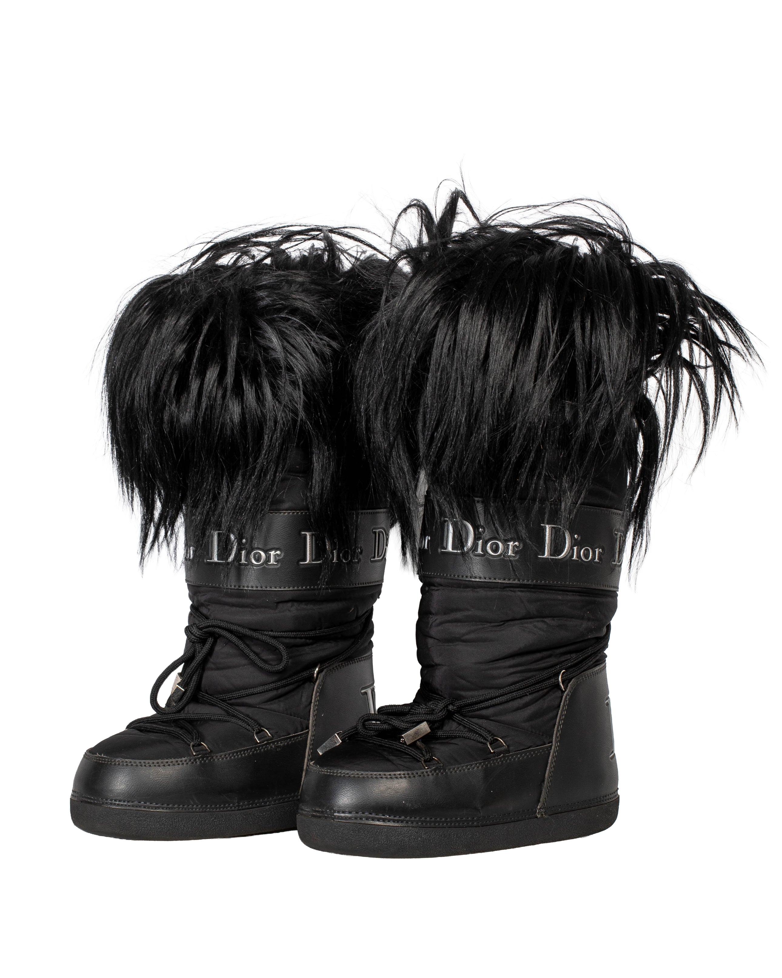 Black Lace Up Winter Boots W/ Yak Fur