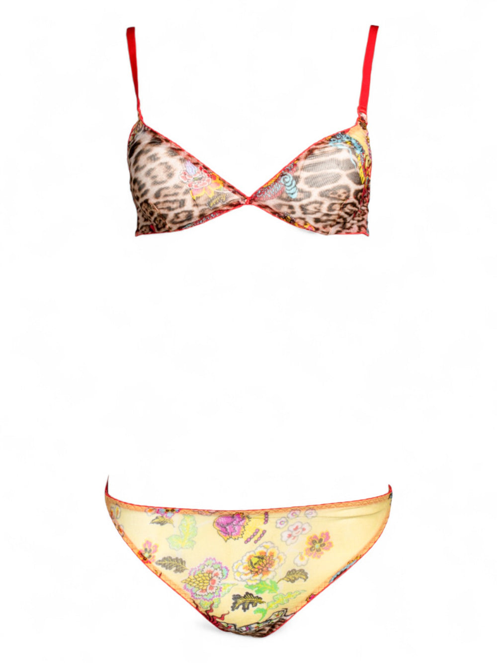 2003 CHINOISERIE RED & YELLOW MESH LINGERIE SET