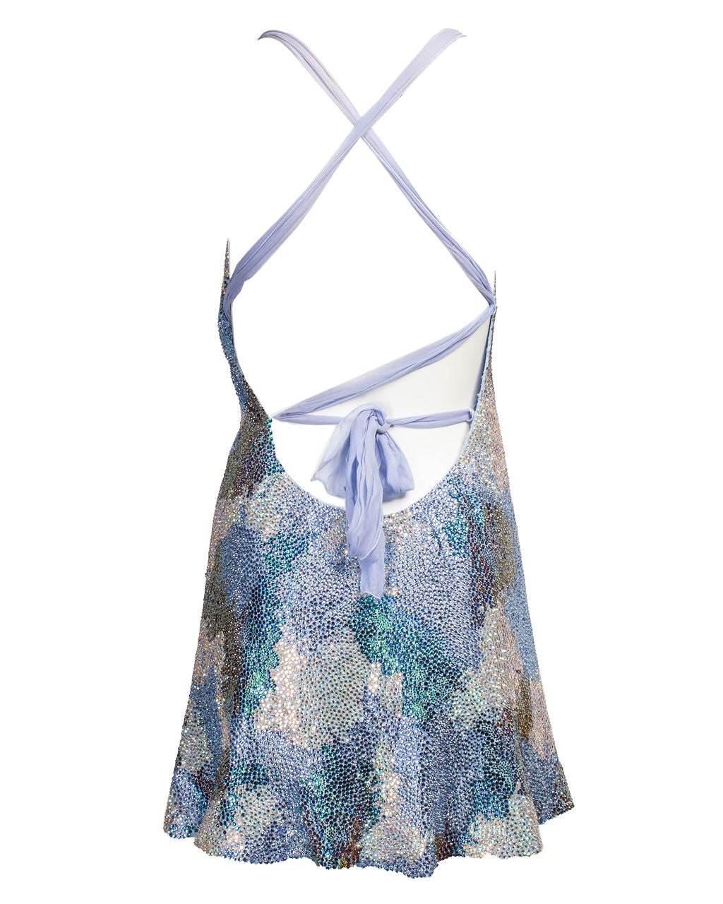 MULTI BLUE SWAROVSKI BACKLESS MINI DRESS @JKOVA