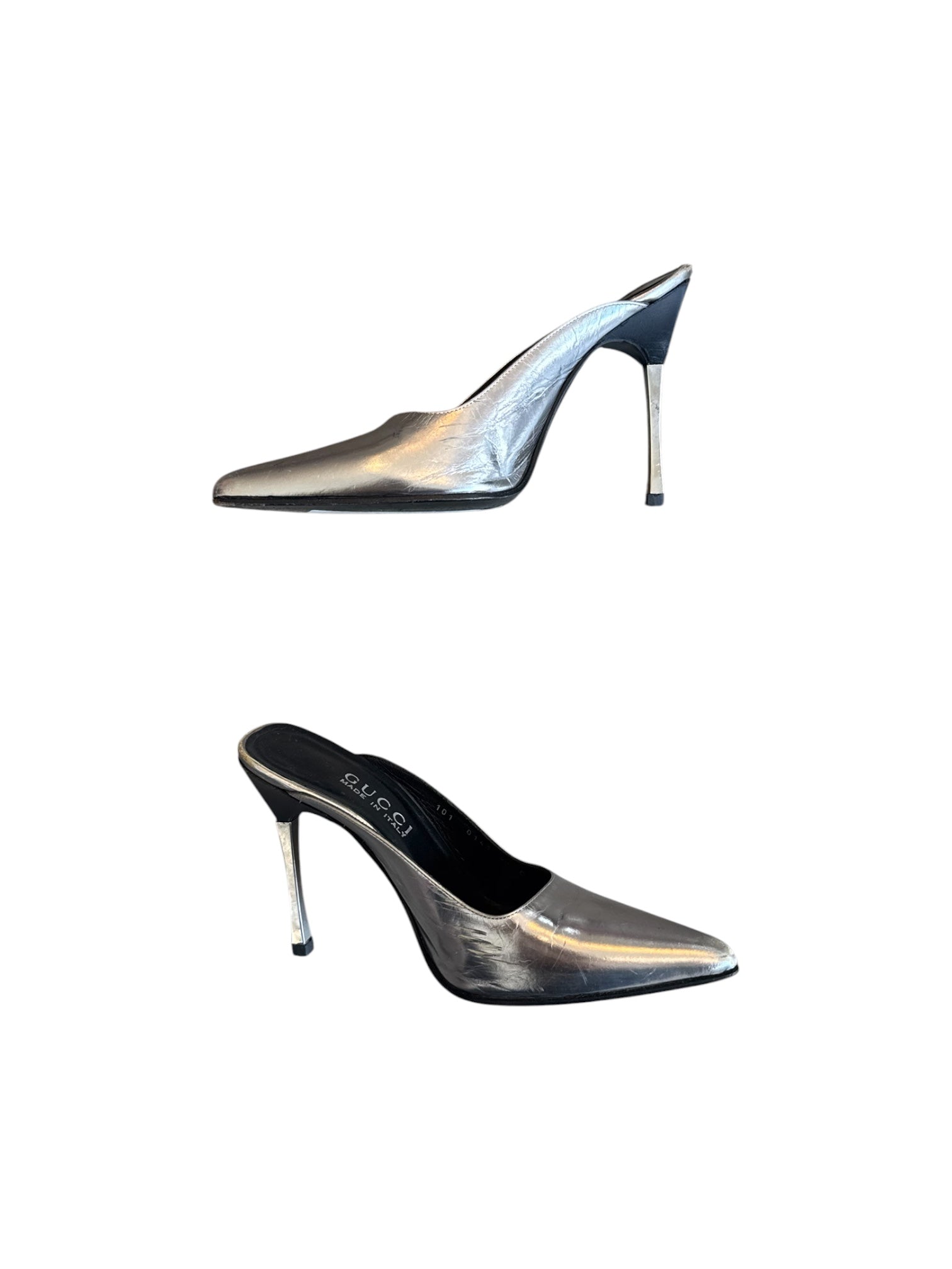 TOM FORD SILVER METALLIC POINTED TOE HEELS (AS IS) @SM