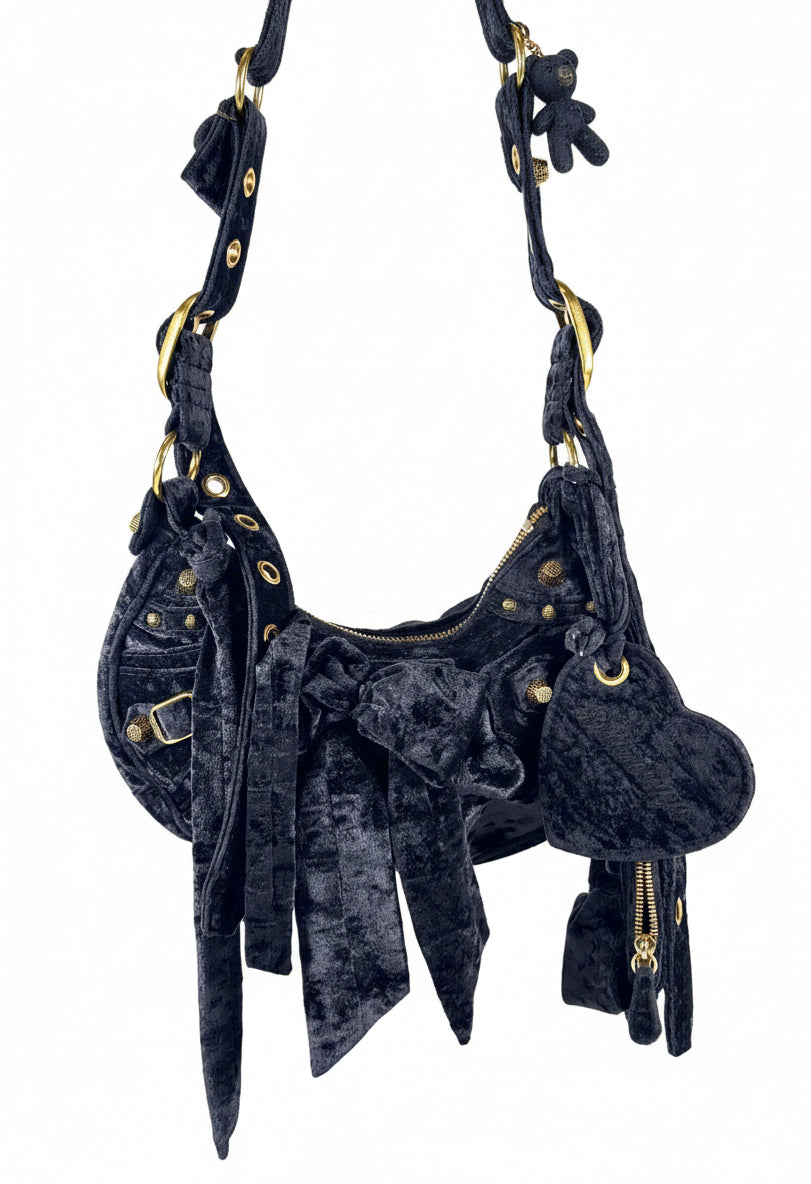 XS BLACK CRUSHED VELVET LE CAGOLE BAG @KGUE