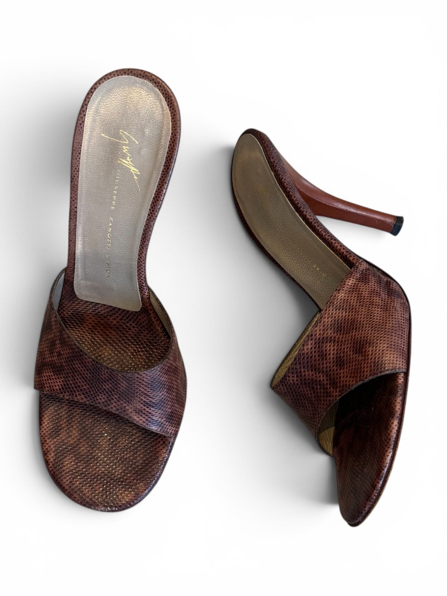 LIZARD EMBOSSED BROWN MULES