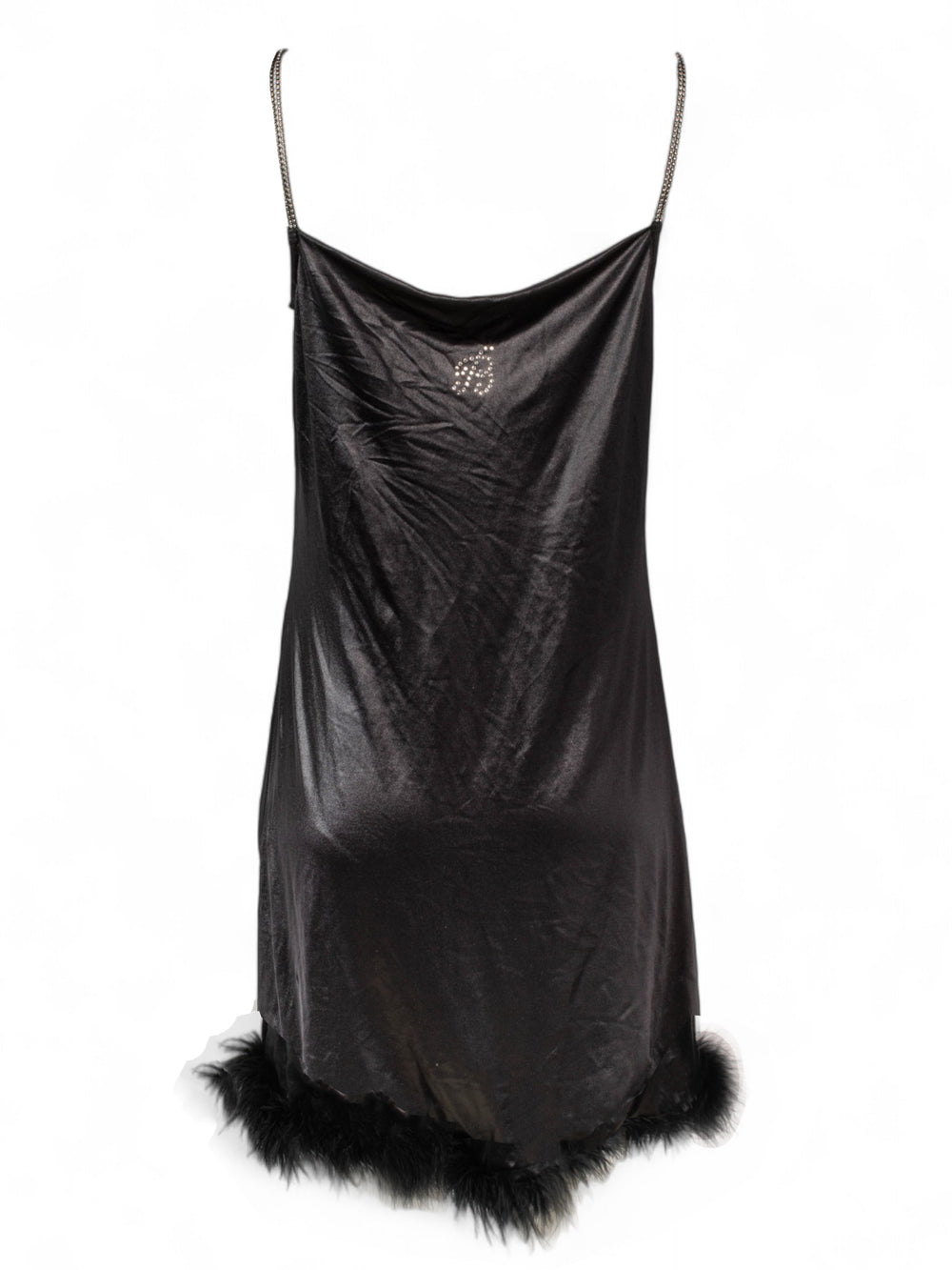 BLACK MIDI DRESS W FEATHER TRIM