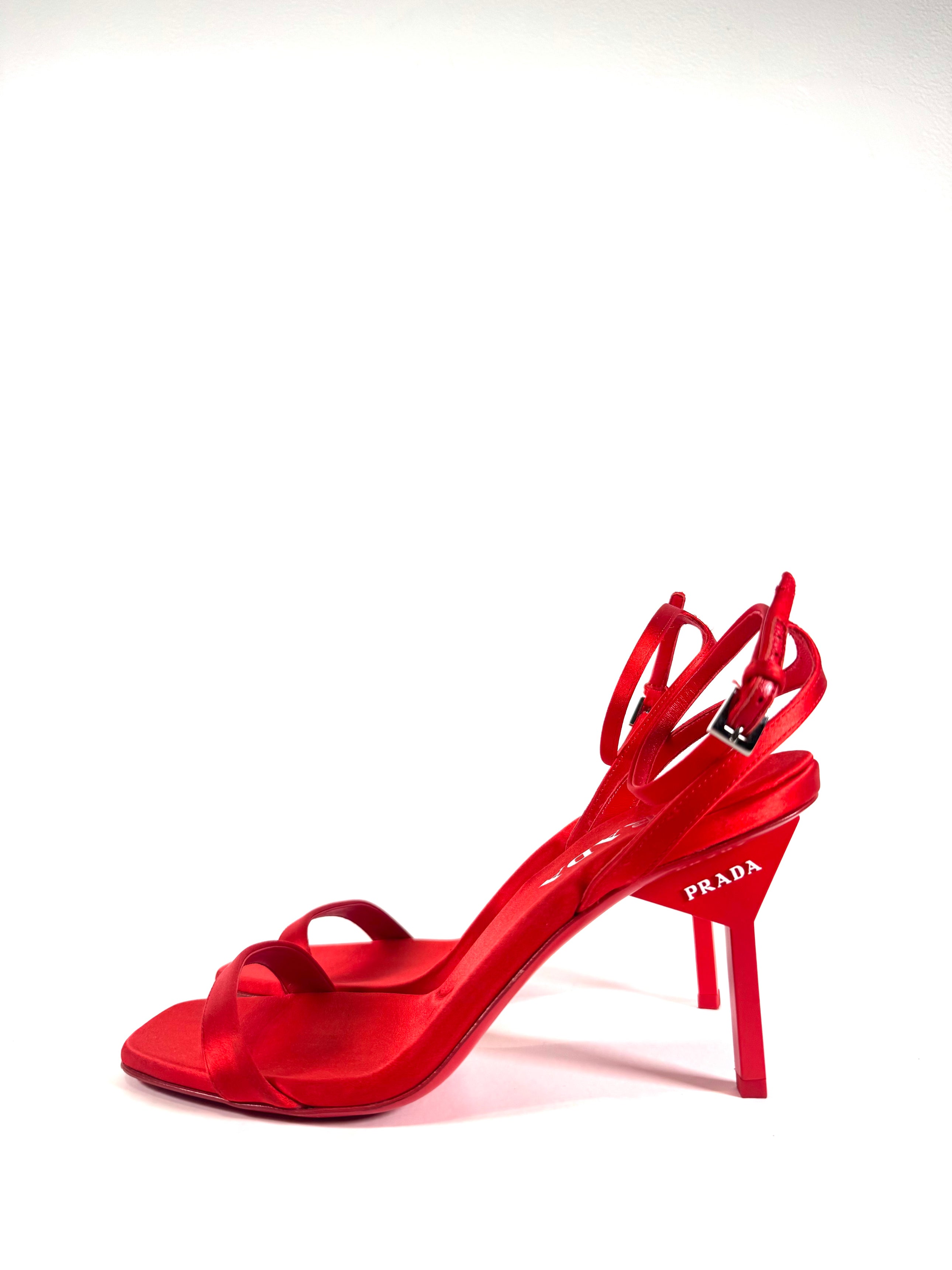 RED SATIN STRAPPY PUMPS @JKOVA