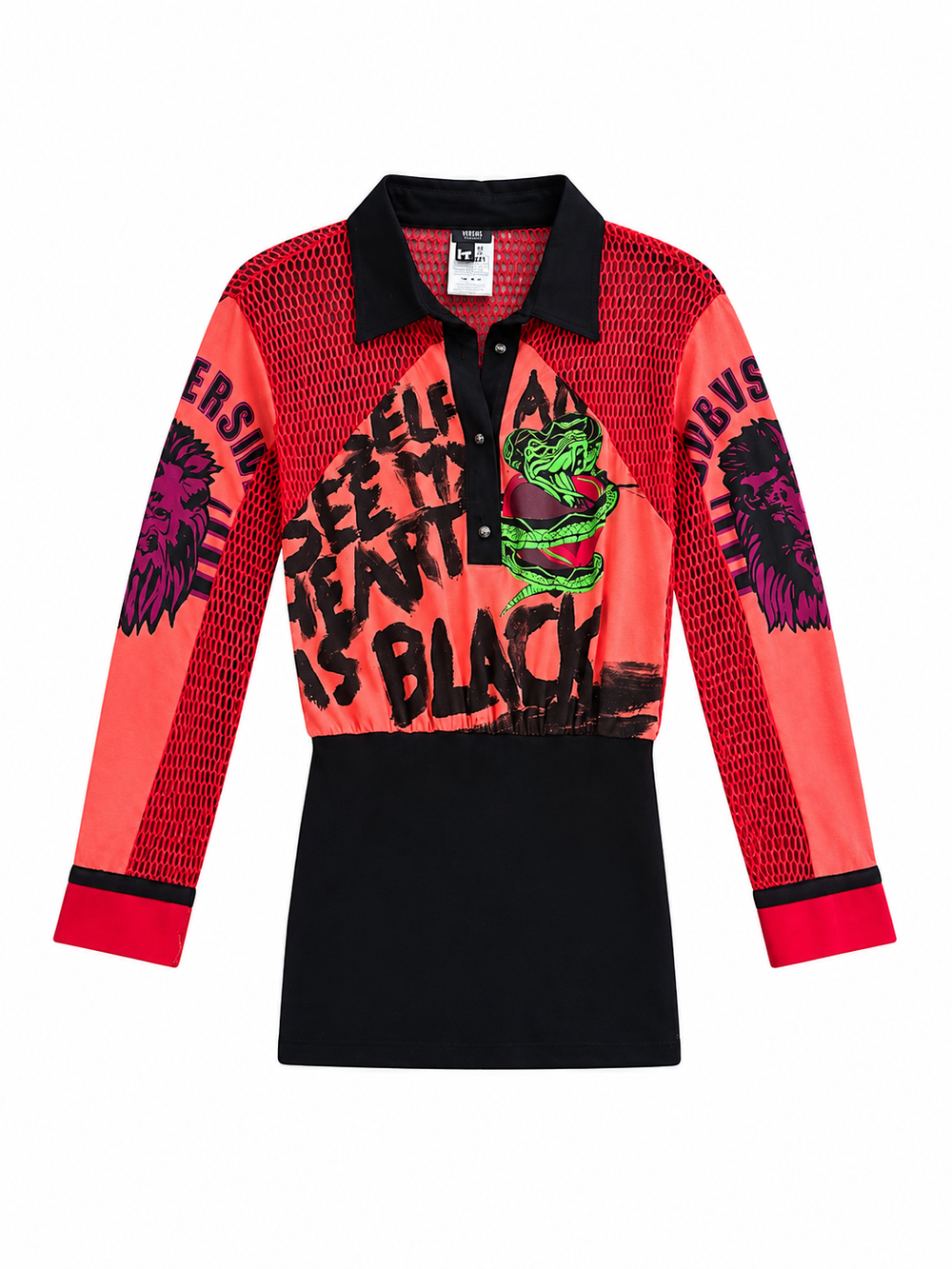 BLACK/ORANGE FISHNET L/S TOP/MINI DRESS