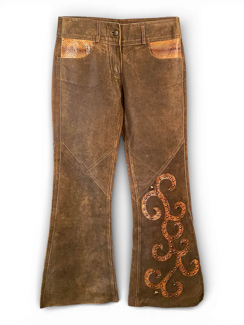 OLIVE LEATHER & BROWN SNAKESKIN PANTS @MMC