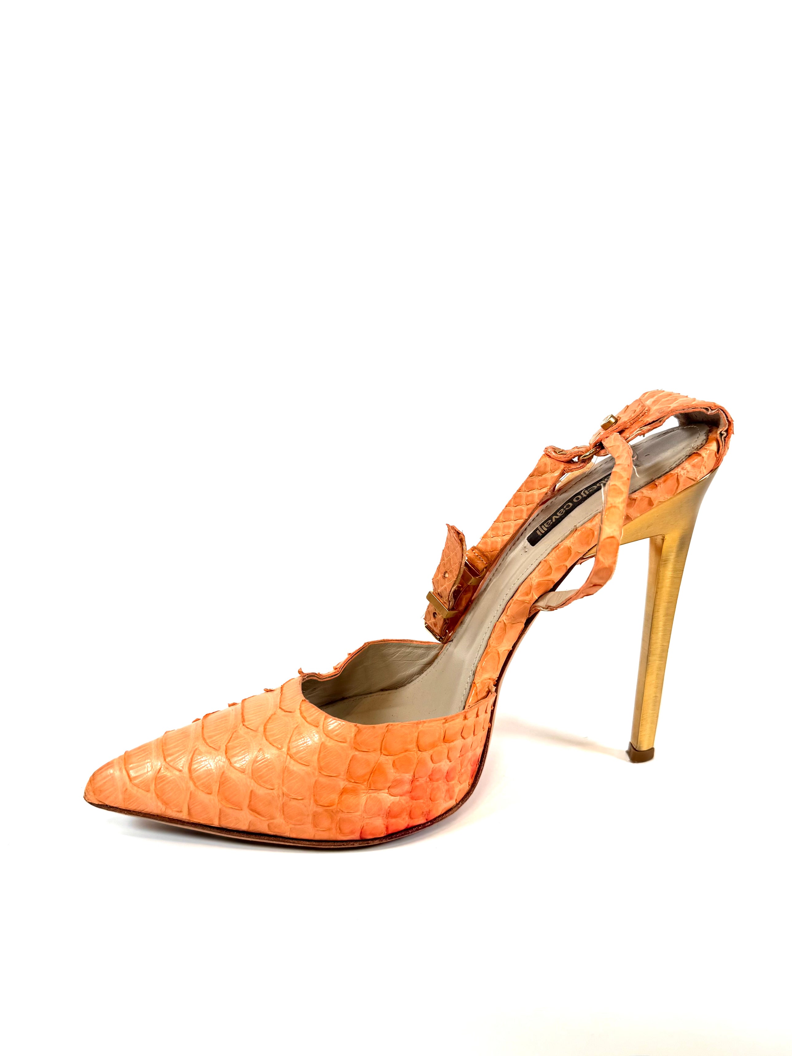 PEACH PYTHON SKIN PUMPS