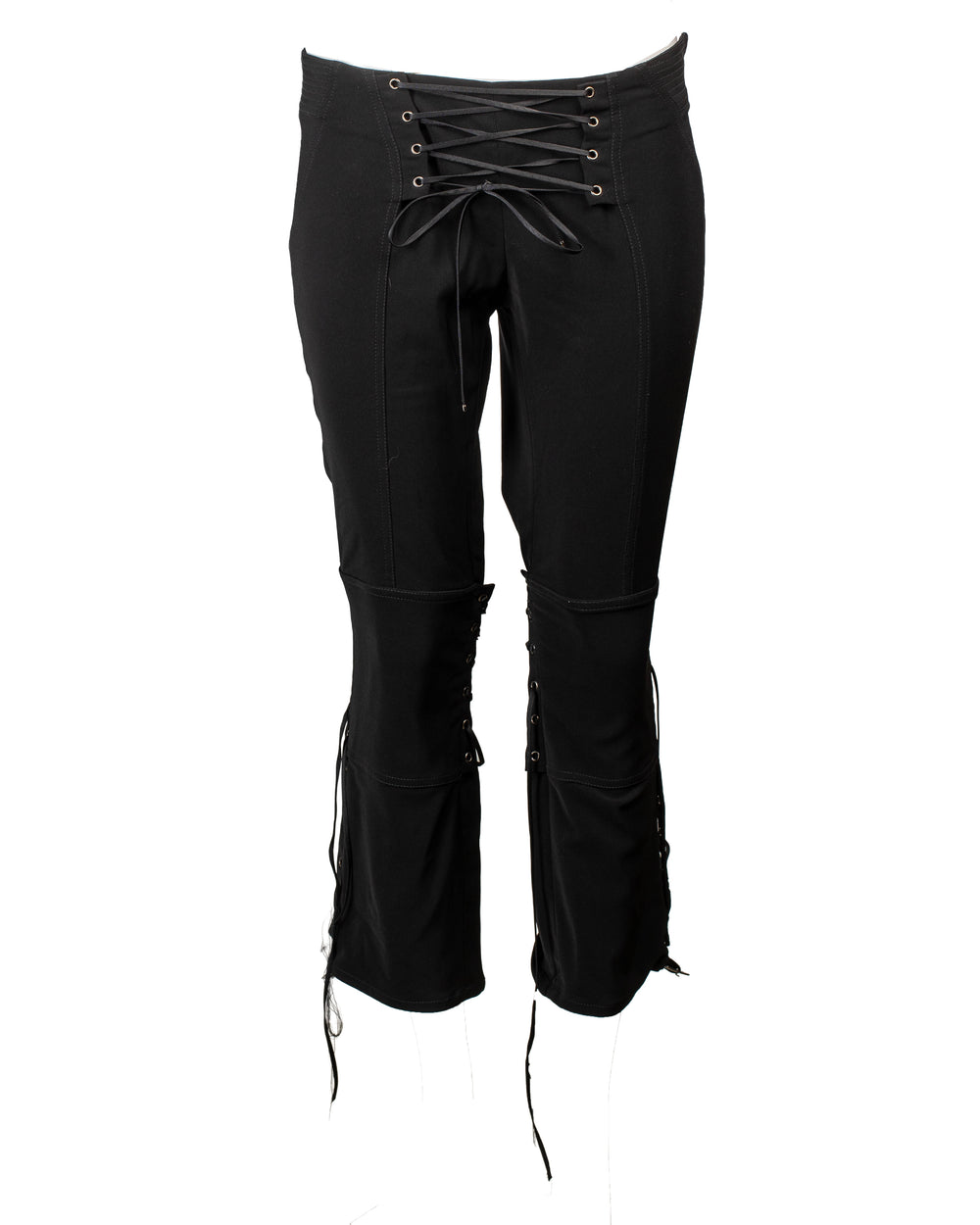 BLACK LACE UP CROPPED PANTS