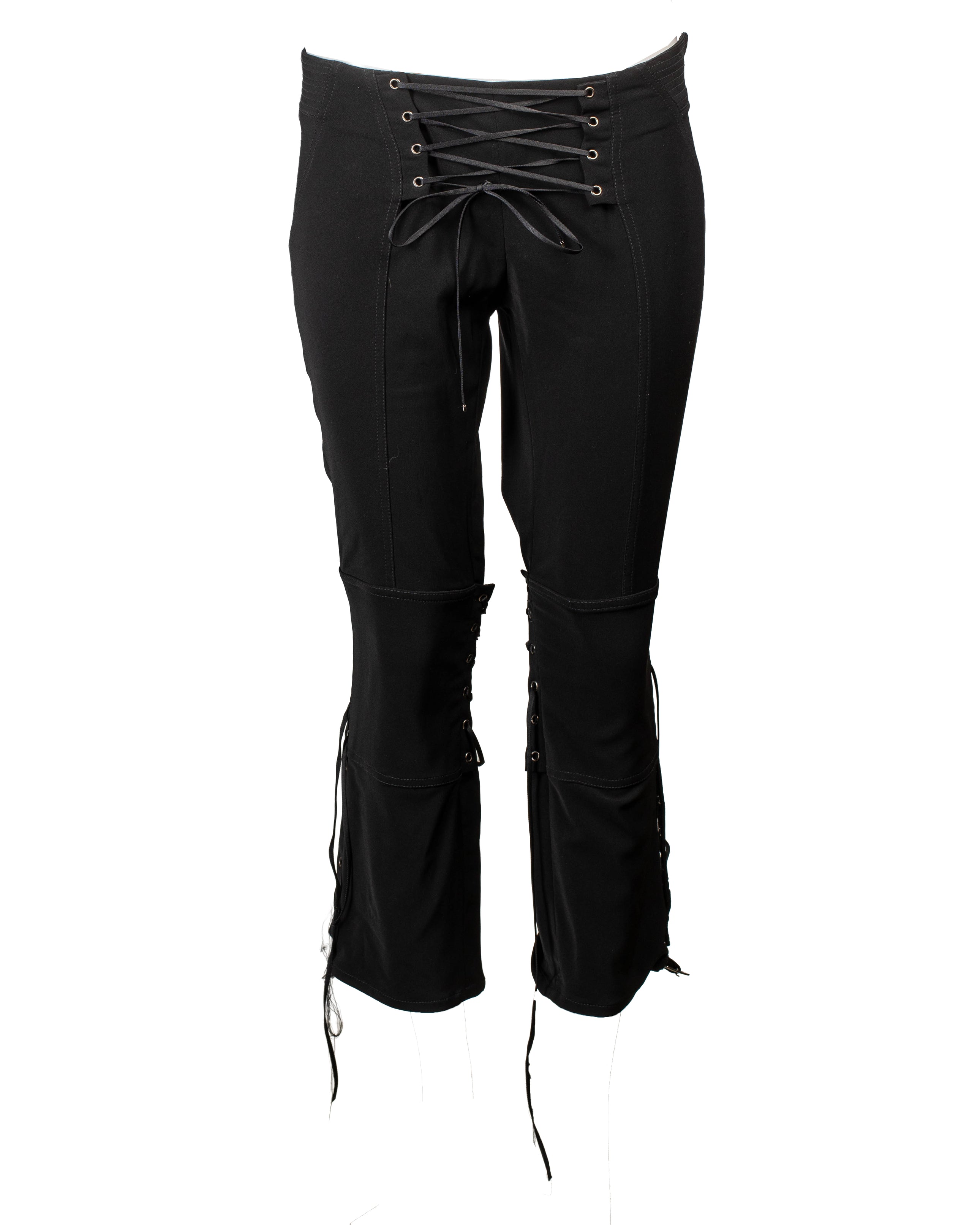 BLACK LACE UP CROPPED PANTS