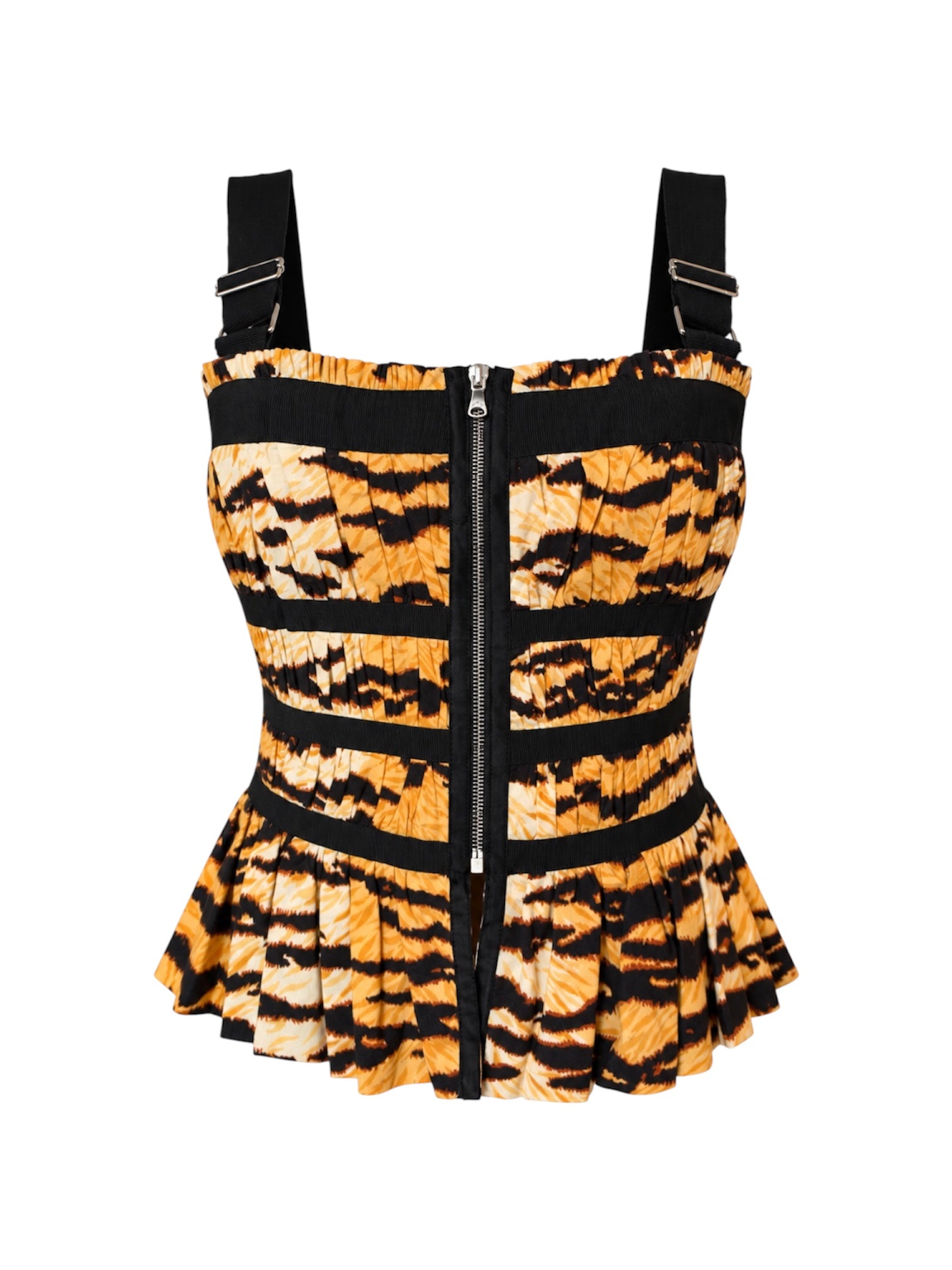 TIGER PRINTED ZIP UP BUSTIER TOP @SM