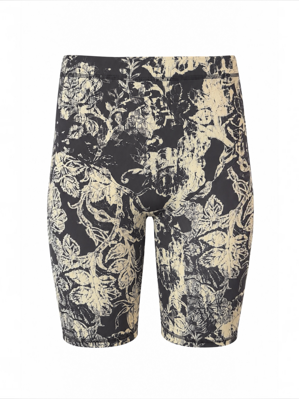 TAUPE BOTANICAL PRINT STRETCH BIKER SHORTS @SSINGER