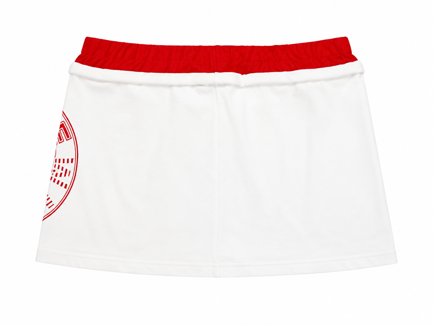 WHITE AND RED DRAWSTRING MINI SKIRT (AS IS)