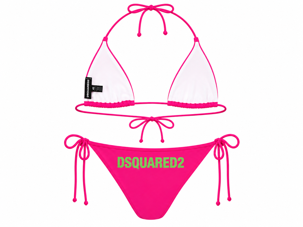 HOT PINK BIKINI W GREEN LOGO PRINT (NWT/COMES W POUCH)