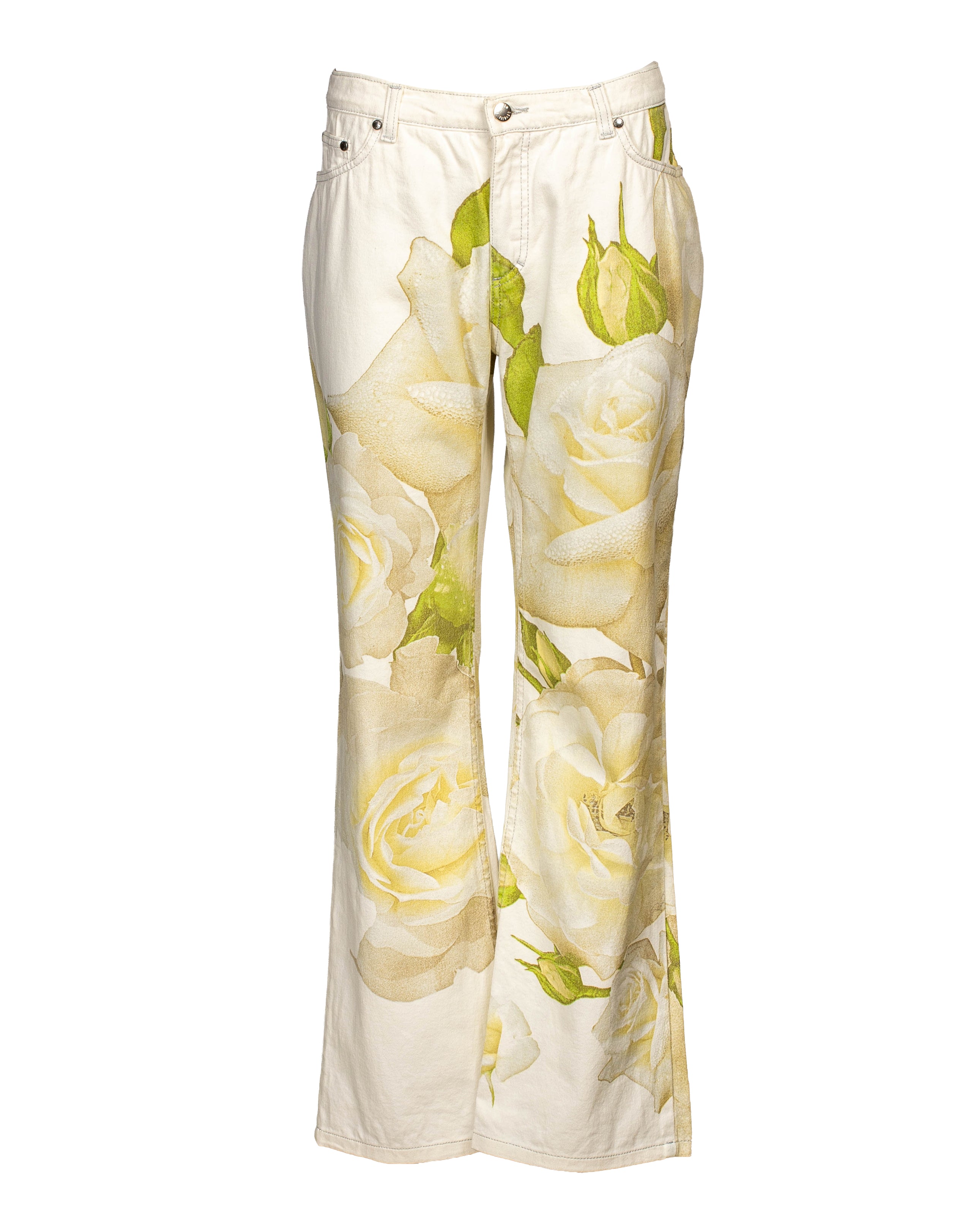 WHITE JEANS PRINTED W WHITE ROSES