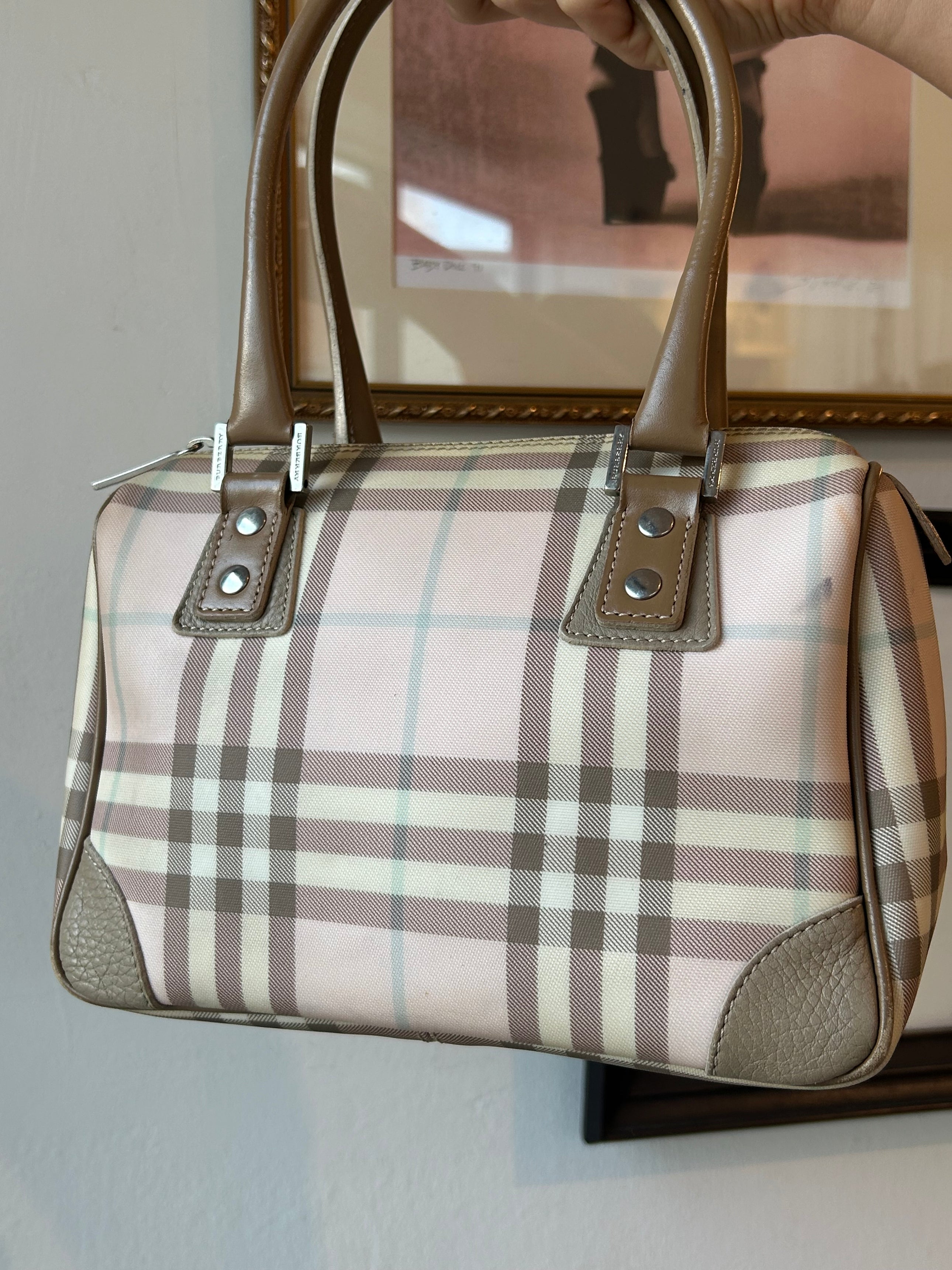 PINK COATED CANVAS NOVACHECK HANDBAG *AS IS*