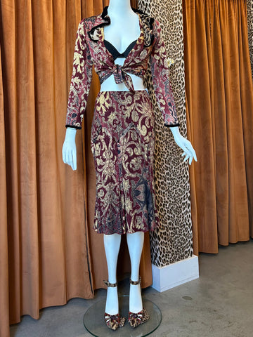 FW04 BURGUNDY PAISLEY SILK SKIRT SET @FAR