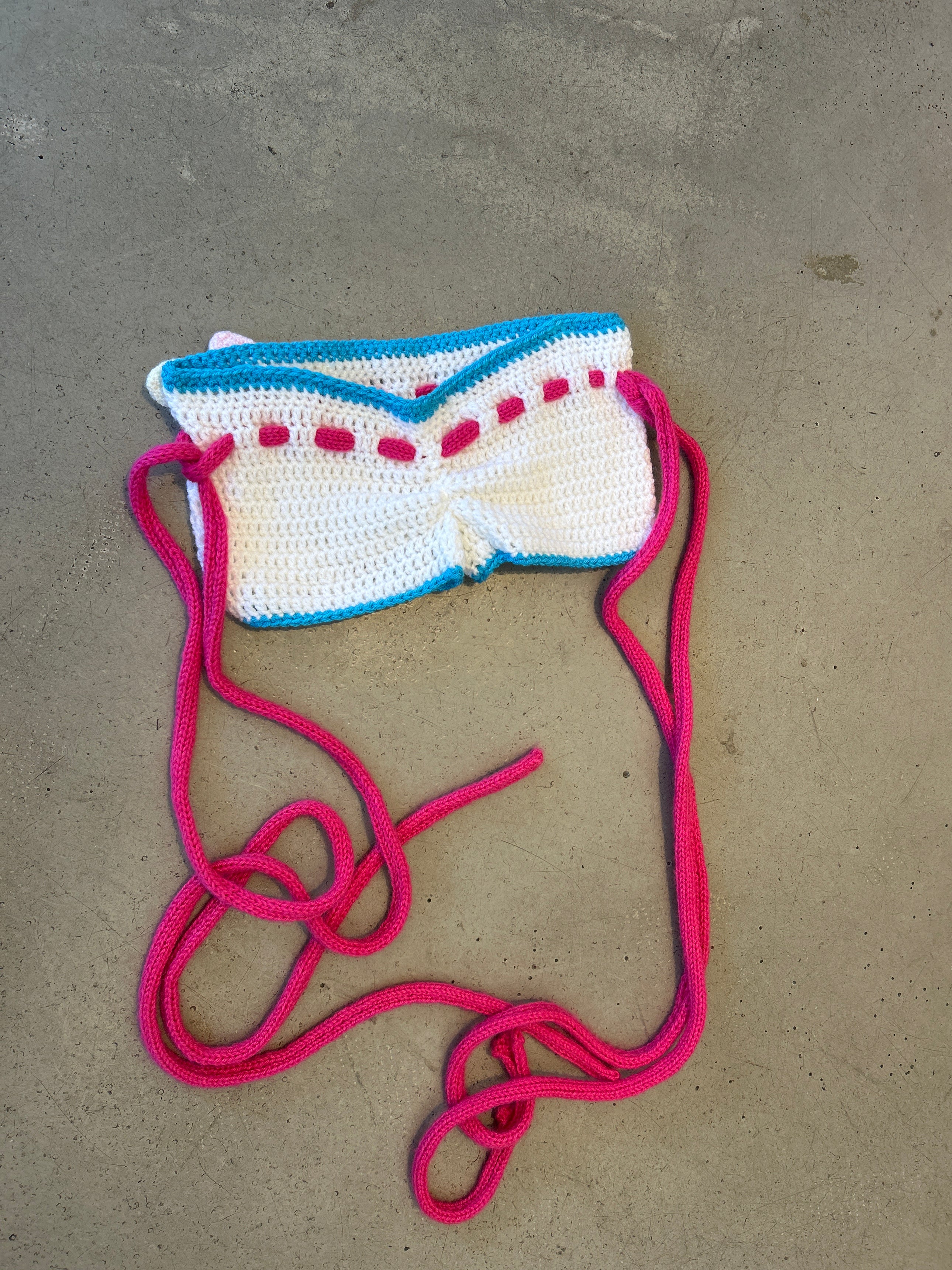 WHITE ORCHID BOOTIES W BLUE TRIM & PINK TIES
