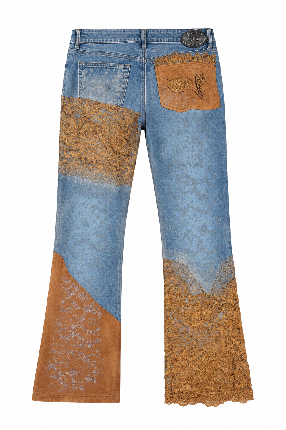 00'S BROWN LACE & SUEDE DETAIL DENIM JEANS @RAD