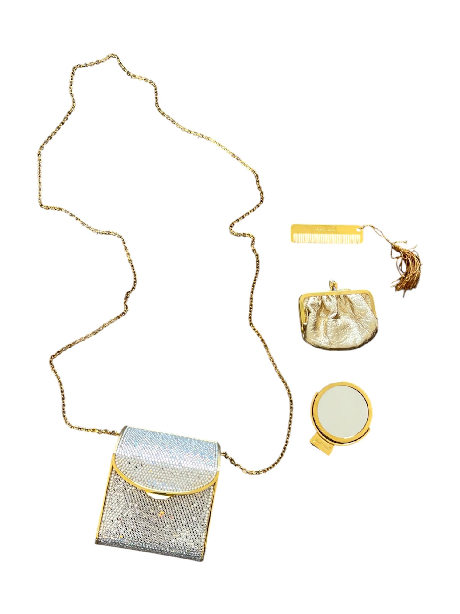 CRYSTAL MAIL BOX BAG W POUCH, COMB & MIRROR @CLAUM
