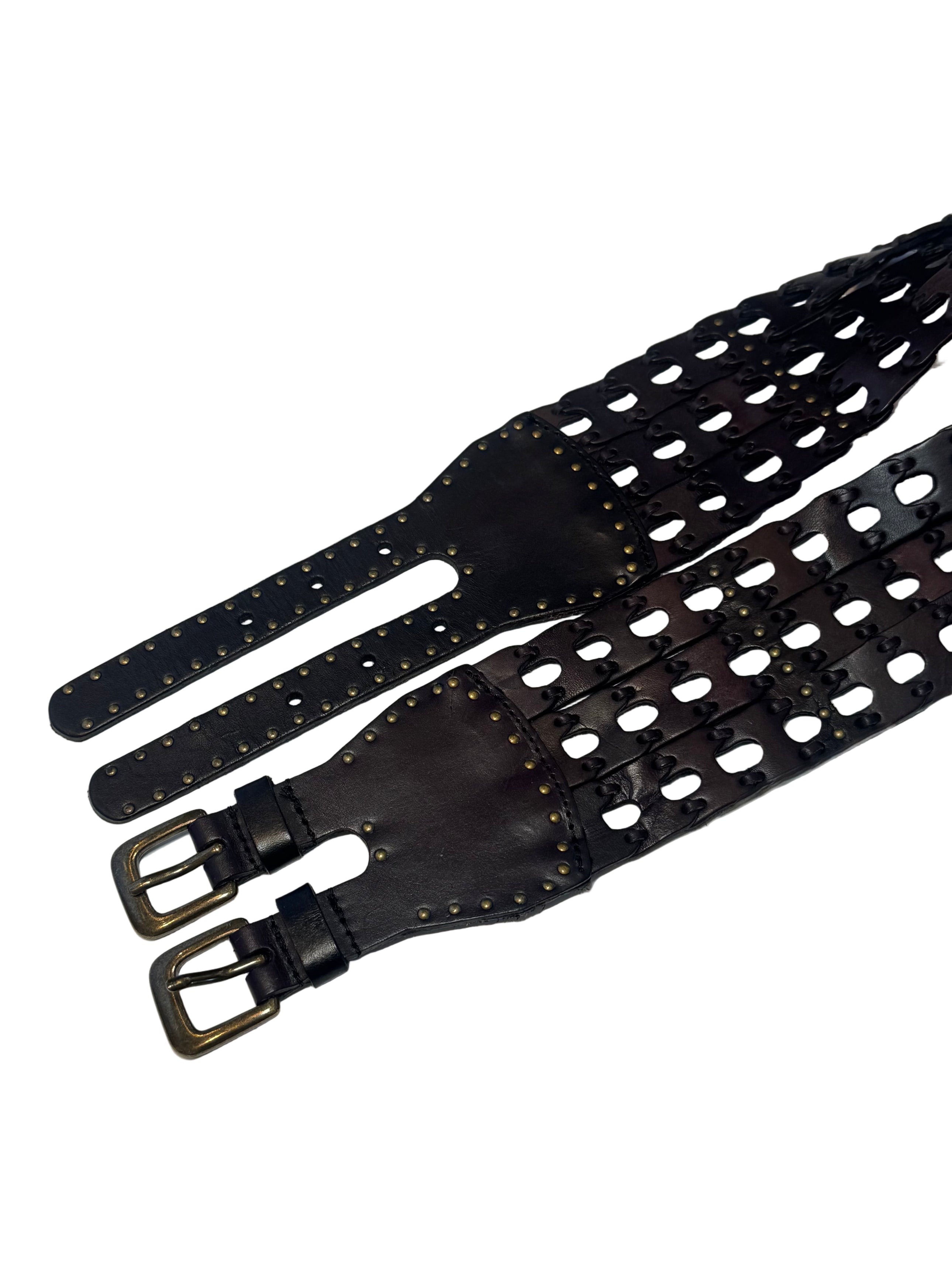 STUDDED WOVEN DOUBLE LEATHER BELT