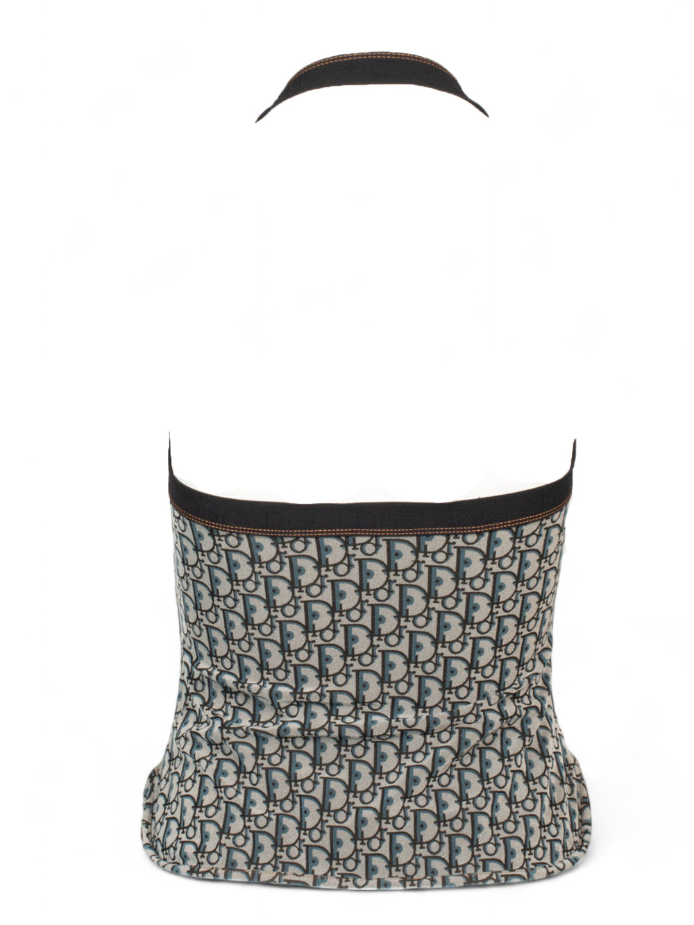 GALLIANO ERA NAVY TROTTER MONOGRAM PRINT HALTER TOP