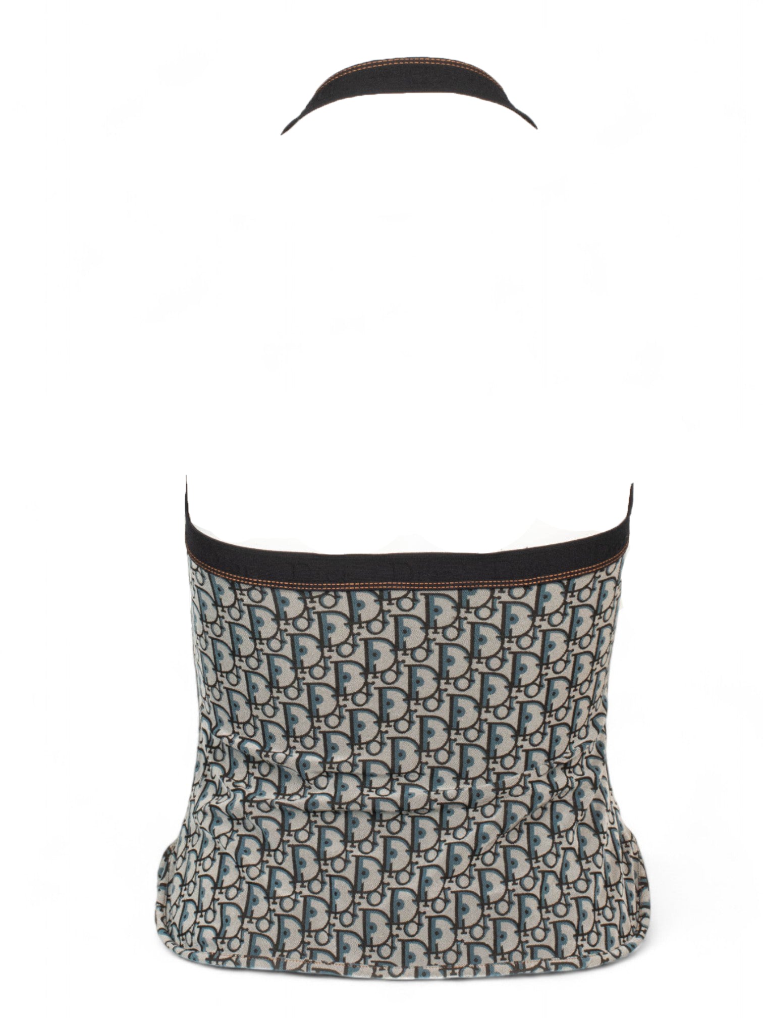 GALLIANO ERA NAVY TROTTER MONOGRAM PRINT HALTER TOP