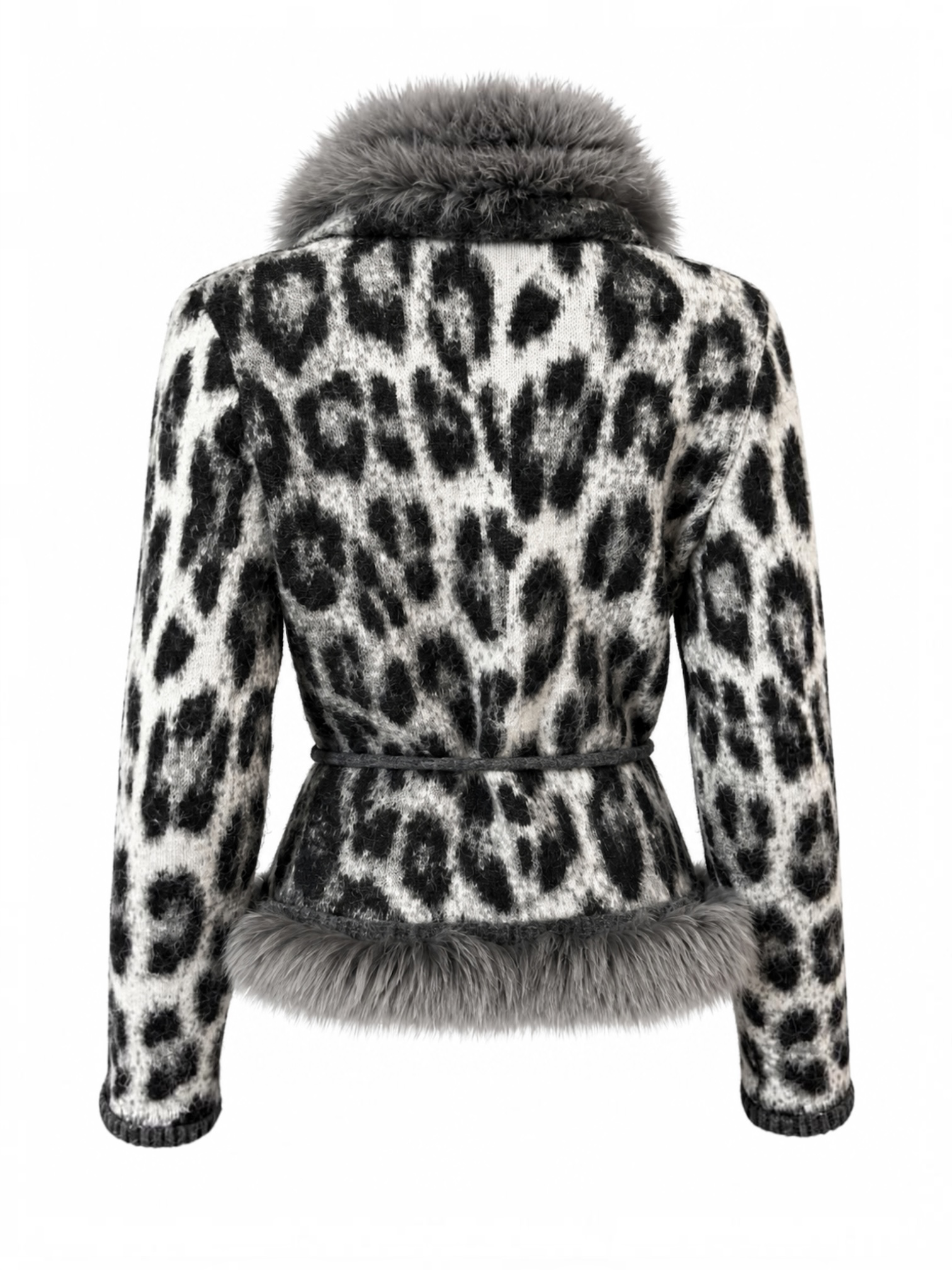 B&W LEOPARD WOOL/MOHAIR BELTED CARDIGAN
