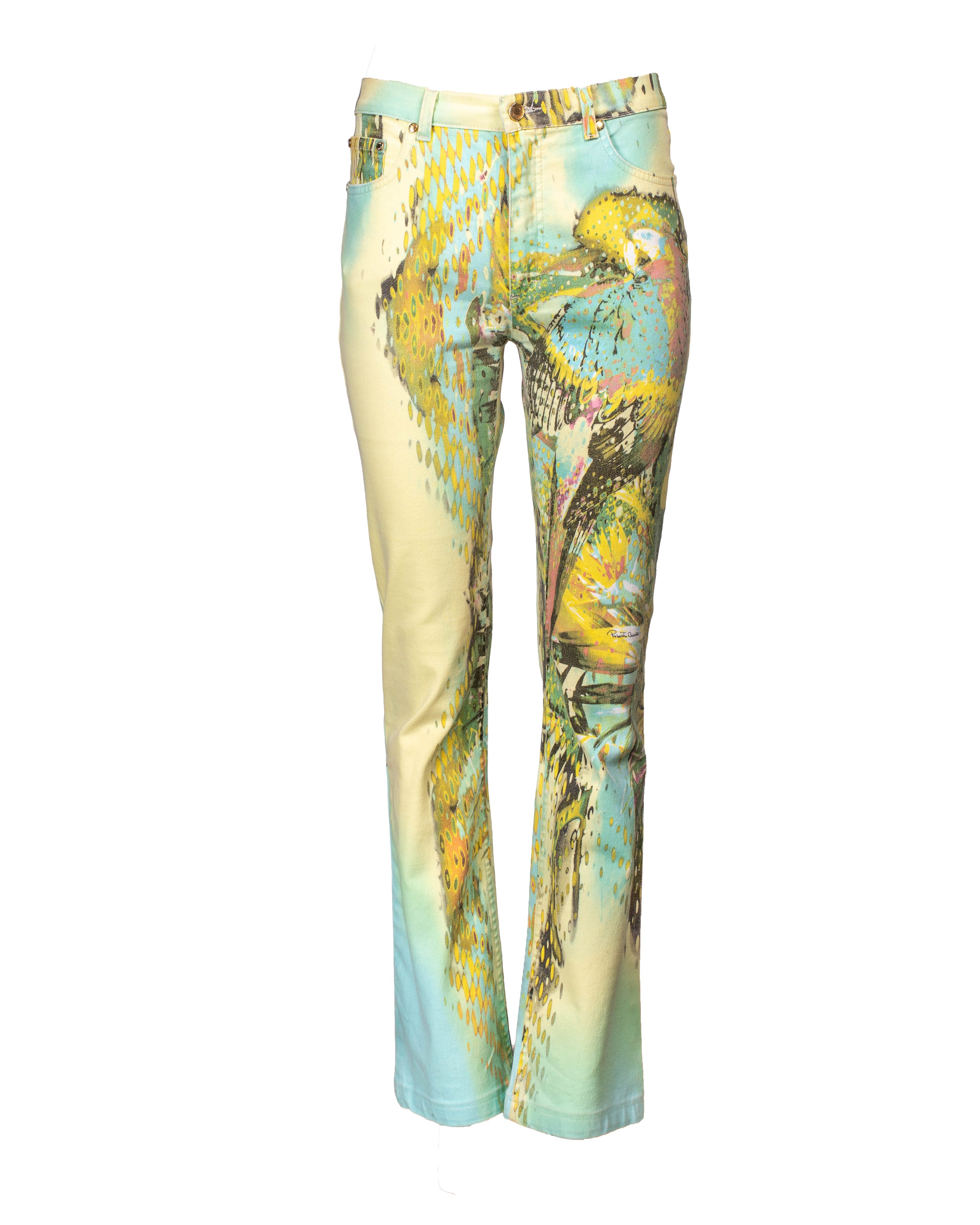 SS03 PARROT GREEN/YELLOW PRINTED JEANS