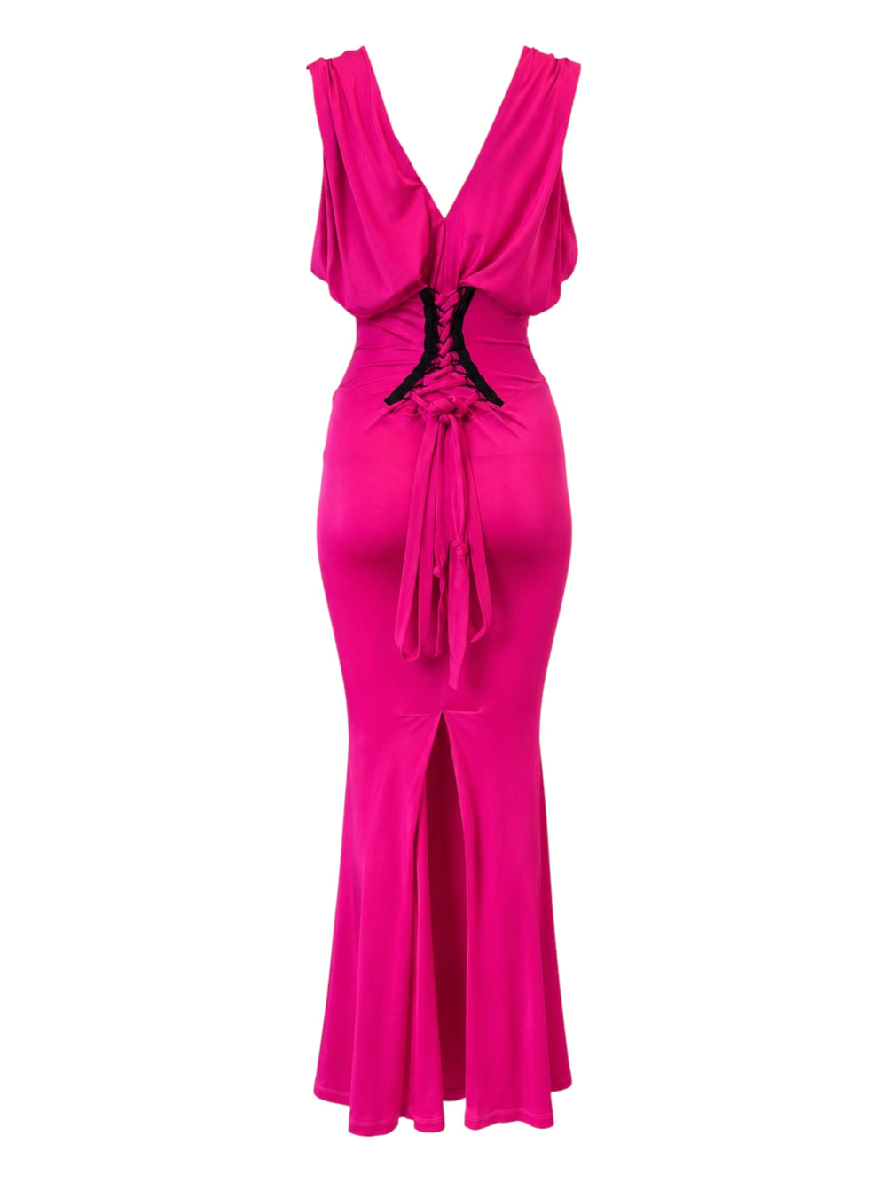HOT PINK VISCOSE MAXI DRESS W LACE UP BACK