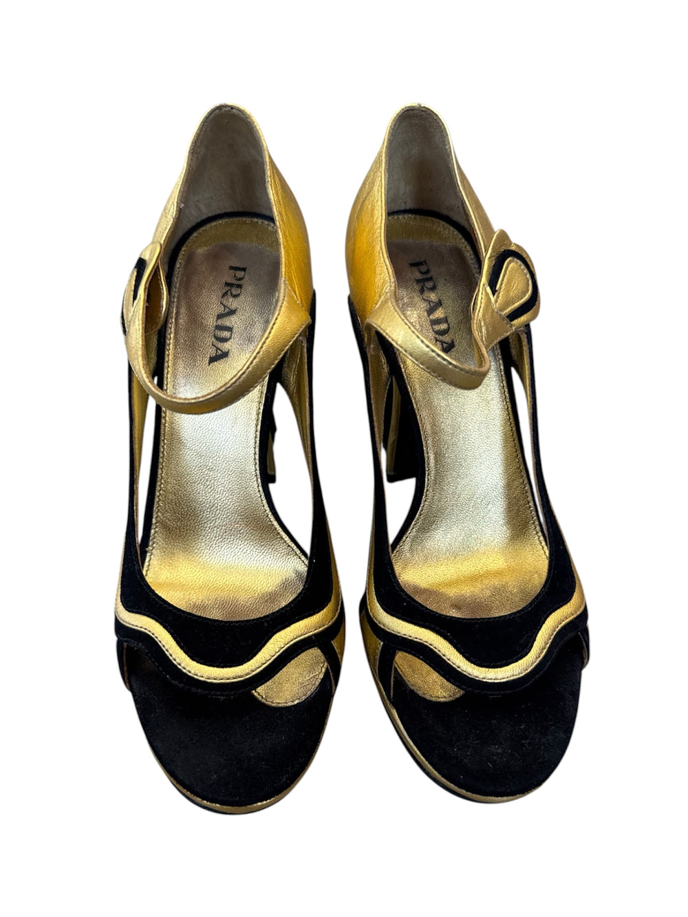 2008 GOLD & BLACK PEEP TOE PUMPS