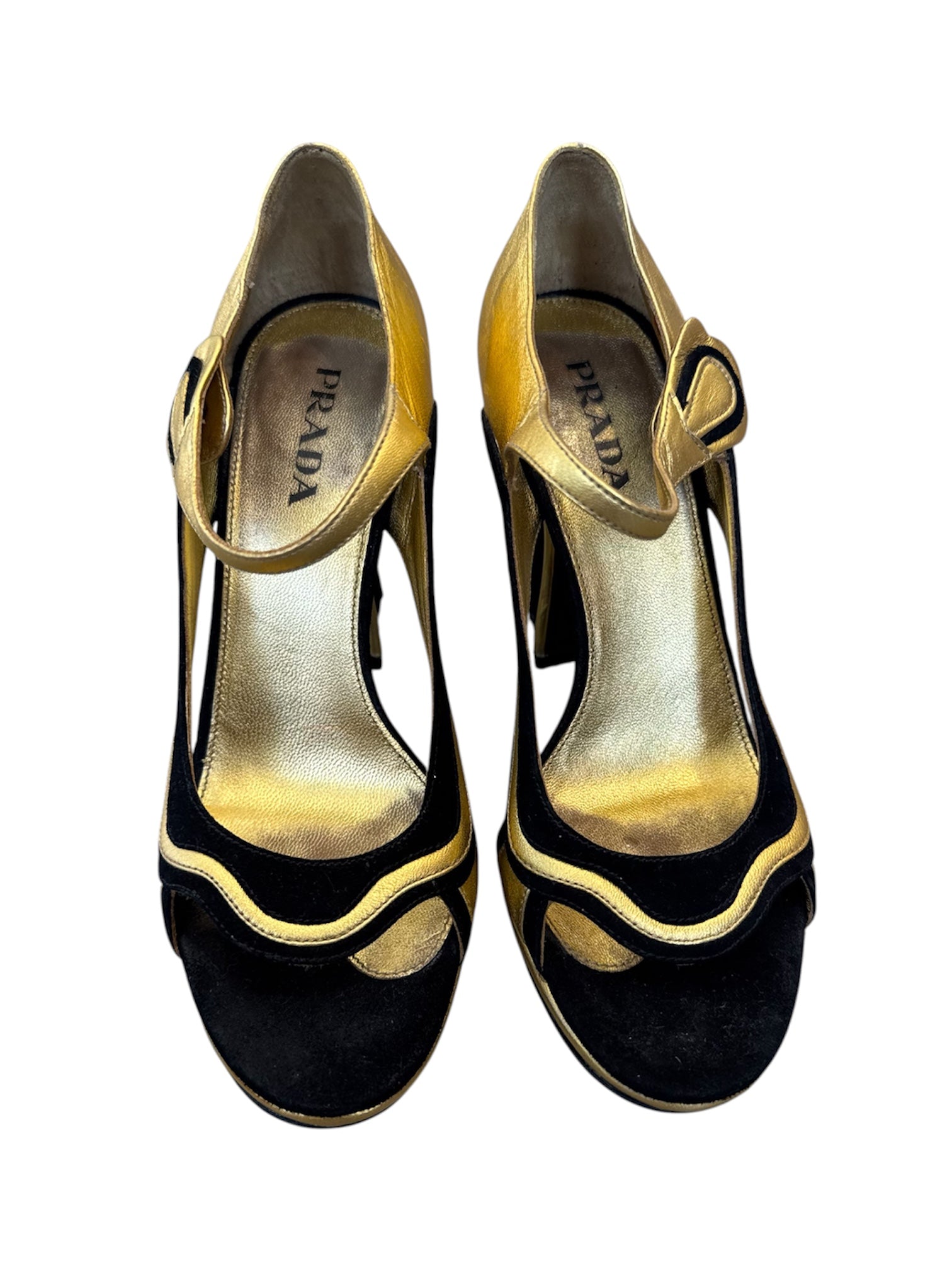 2008 GOLD & BLACK PEEP TOE PUMPS