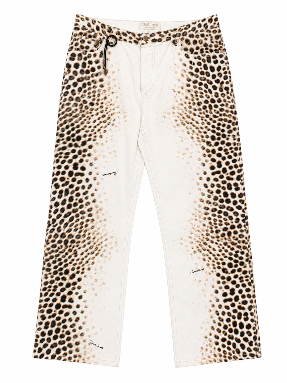 00S PINK/BROWN SPOTTED WHITE JEANS W LEATHER TASSEL