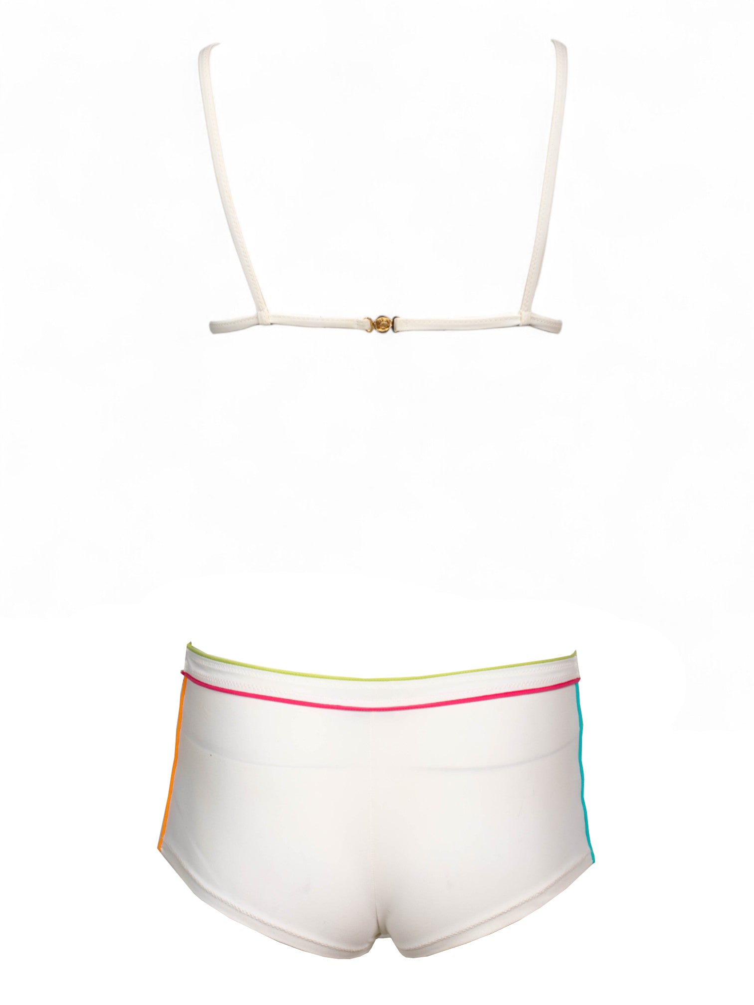 WHITE & RAINBOW TRIM BIKINI SHORTS SET