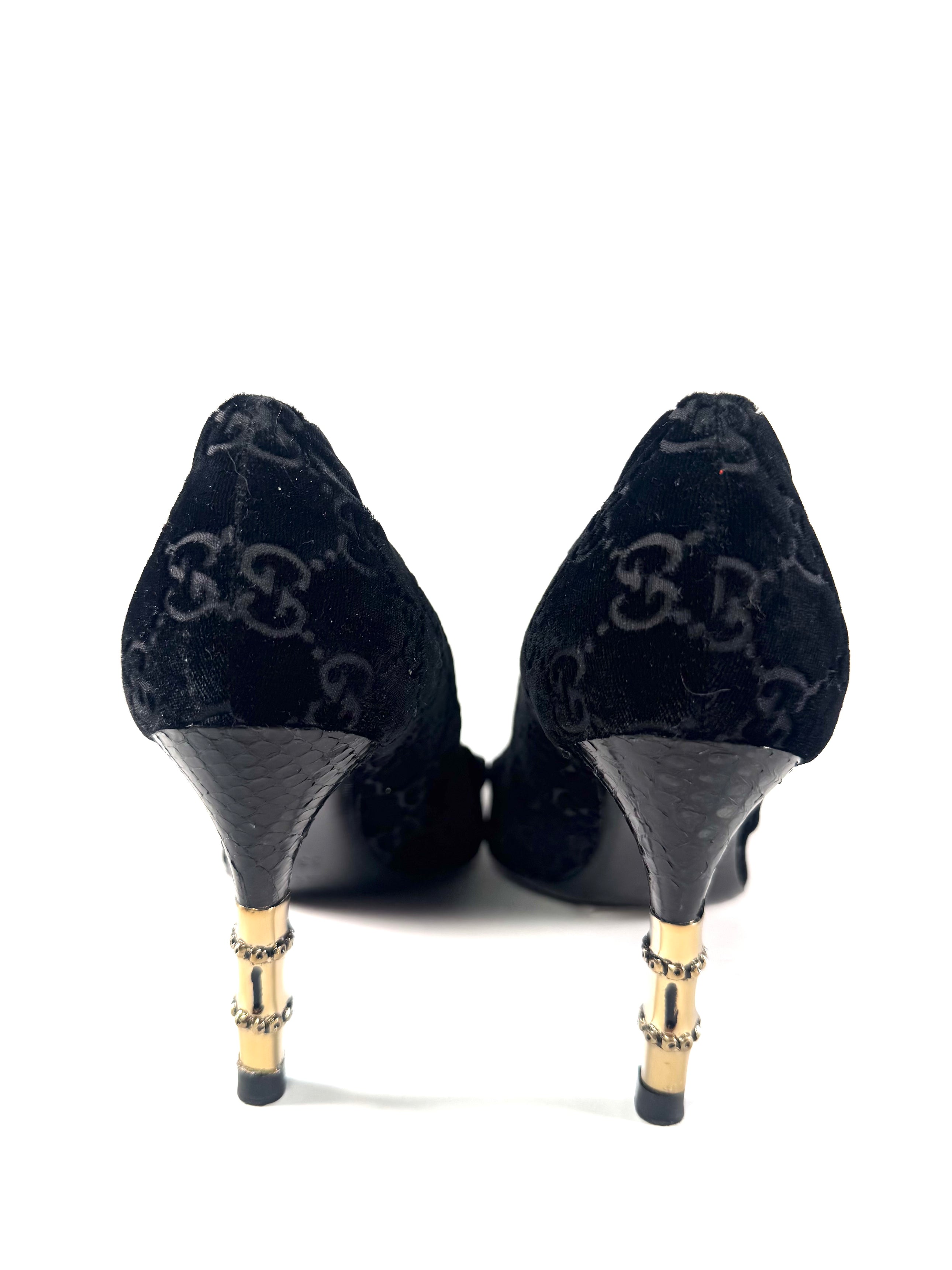 TOM FORD VELVET MONOGRAM BAMBOO PUMPS
